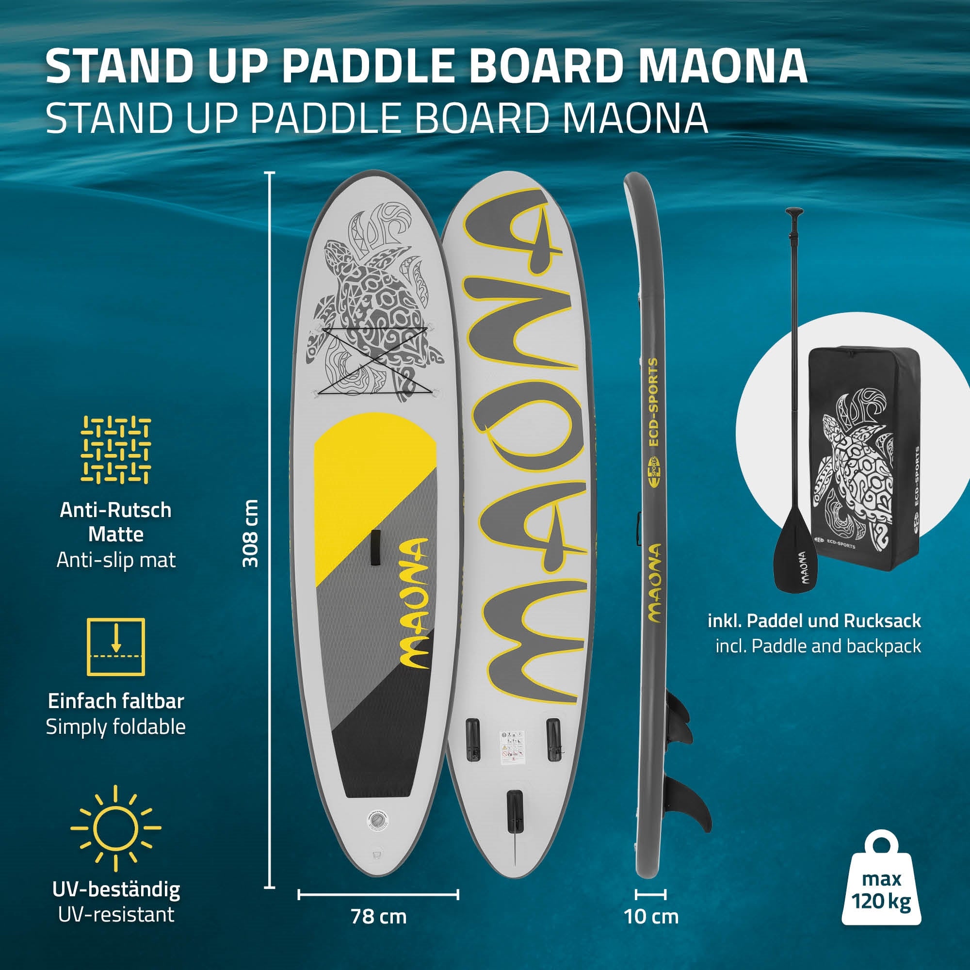 ECD Germany Maona Stand up paddle gonflable gris 308cm +pompe