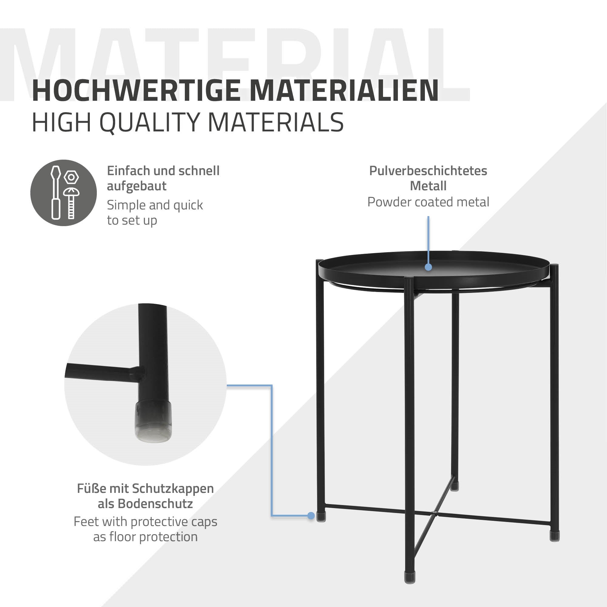 ML-Design Table d’appoint noire plateau Ø42x52 cm