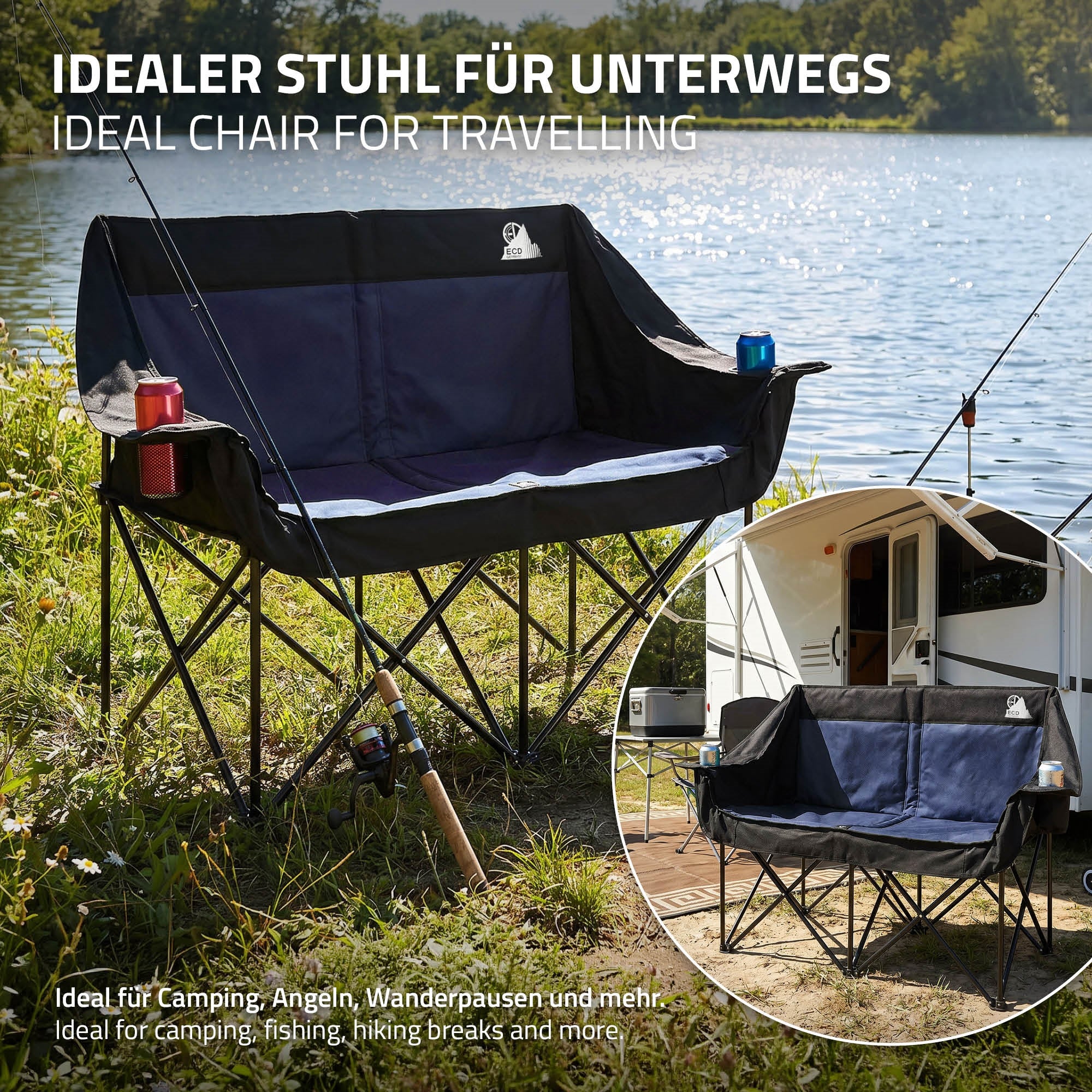 ECD Germany double 2 places chaise camping bleue 200 kg