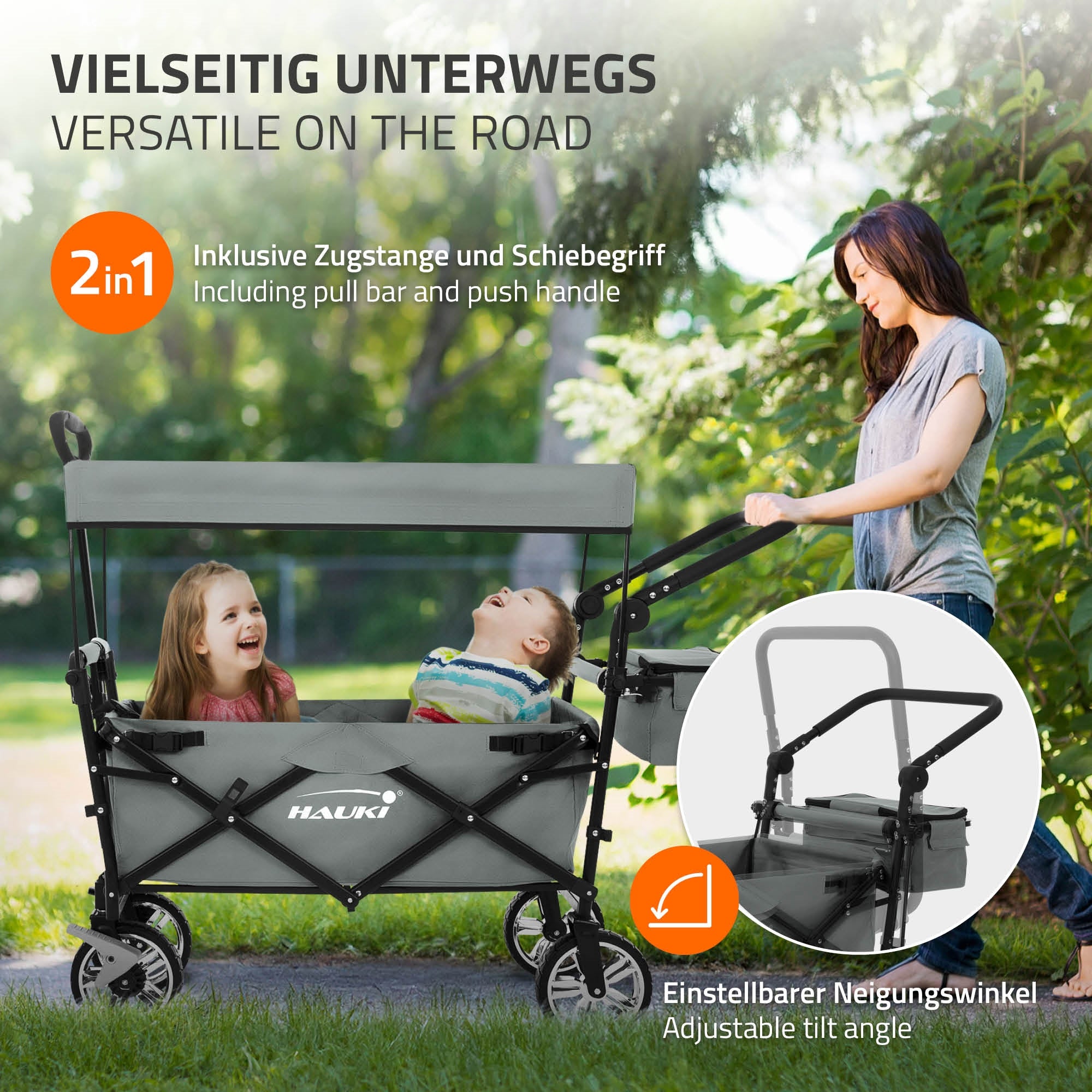 ECD Germany Garten chariot pliable XXL gris toit 120 kg