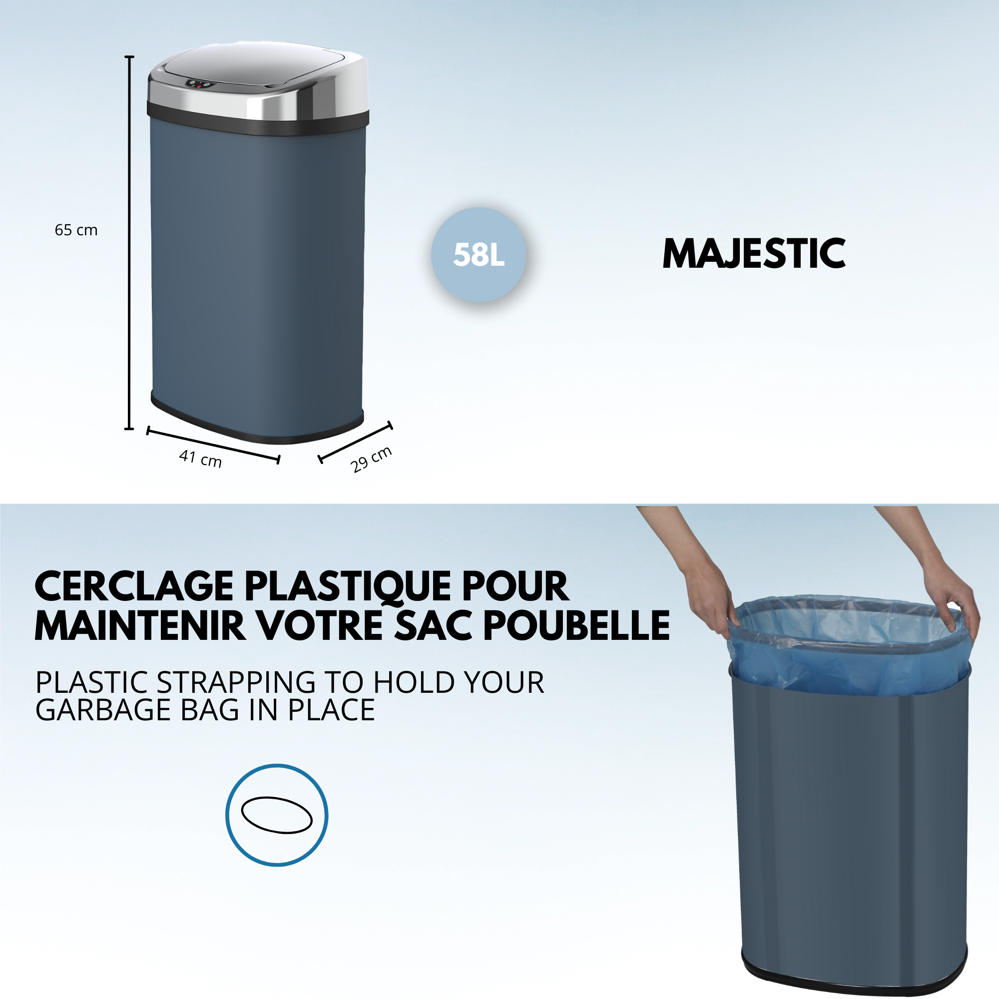 Red Deco Majestic poubelle cuisine automatique 58L gris mat inox