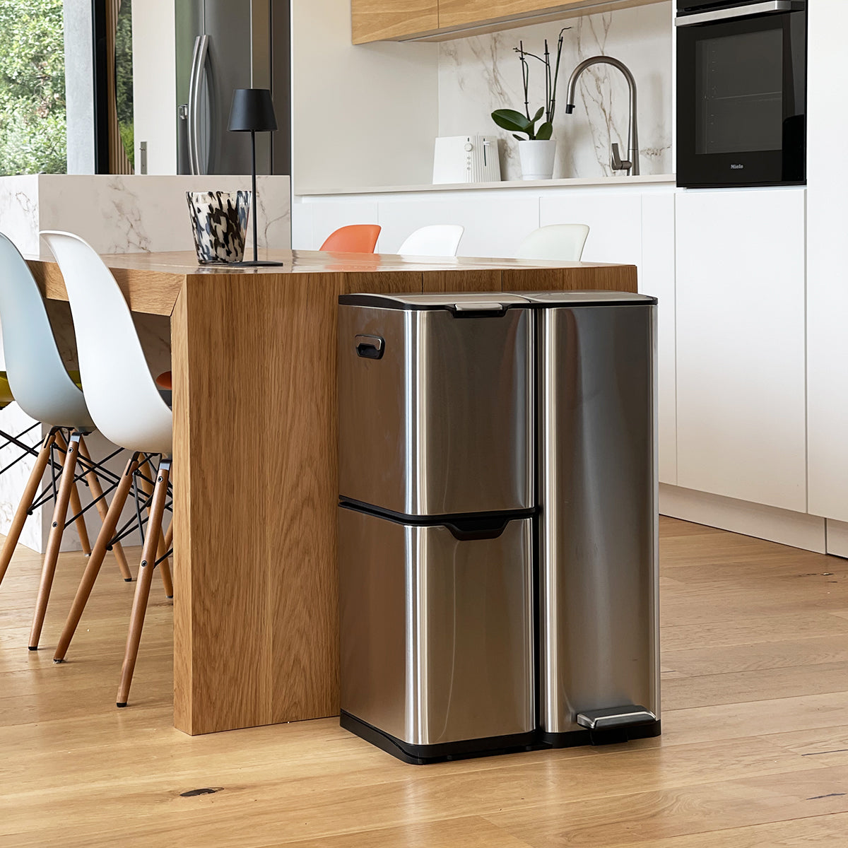 Red Deco Haja 60L poubelle tri 3 bacs inox à pédale