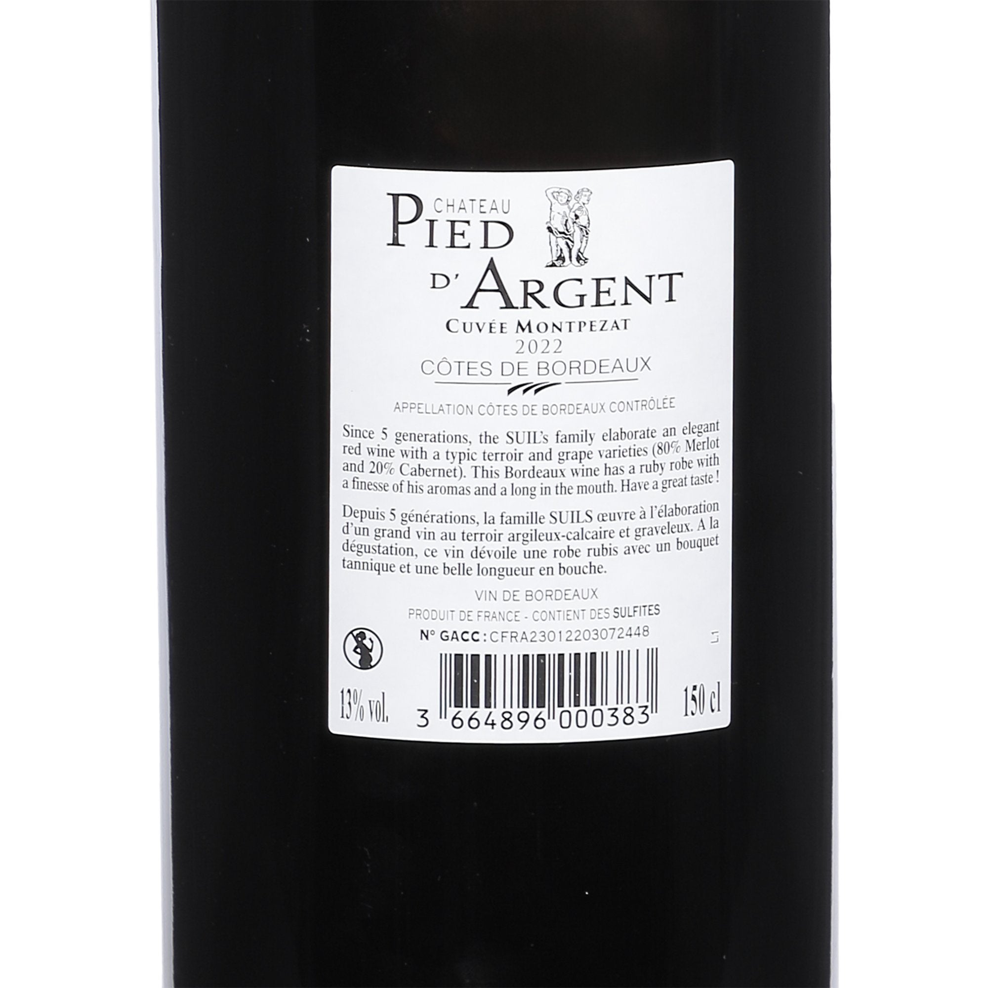 Château Pied d'Argent Côtes de Bordeaux vin rouge 2022
