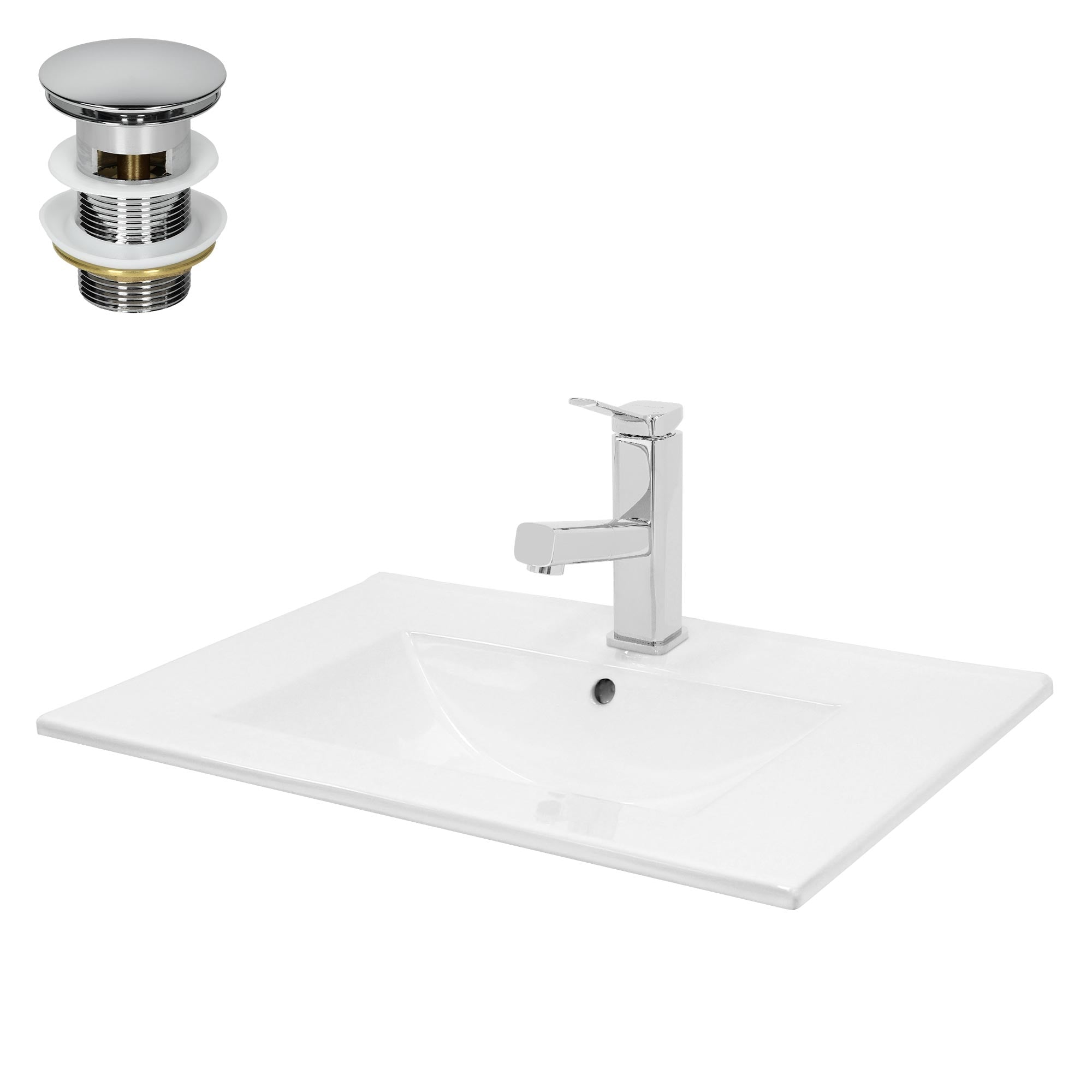 ECD Germany LuxeBath lavabo céramique blanc 71 cm avec robinet
