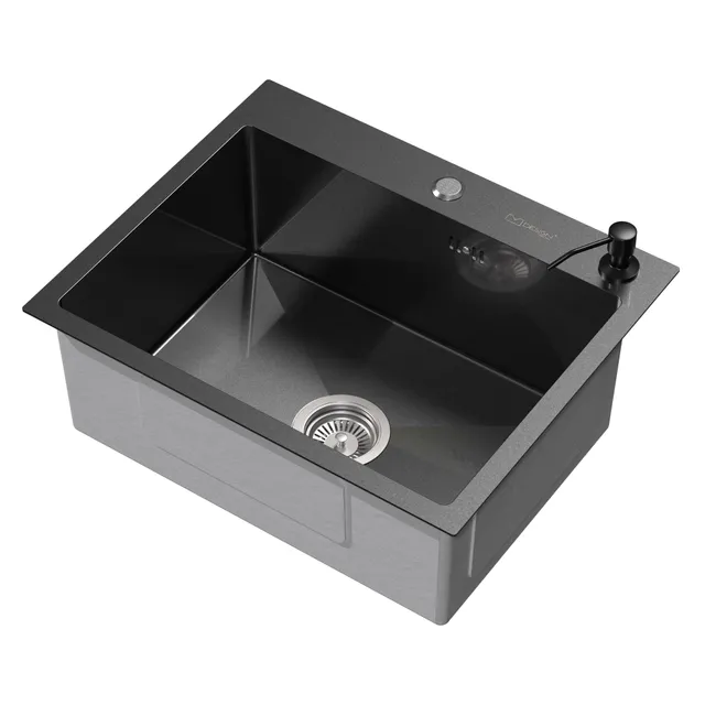 ECD Germany Sanitär évier cuisine inox anthracite 55x45 avec bonde