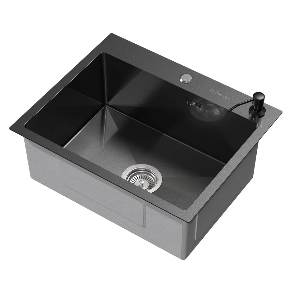 ECD Germany Sanitär évier cuisine inox anthracite 55x45 avec bonde