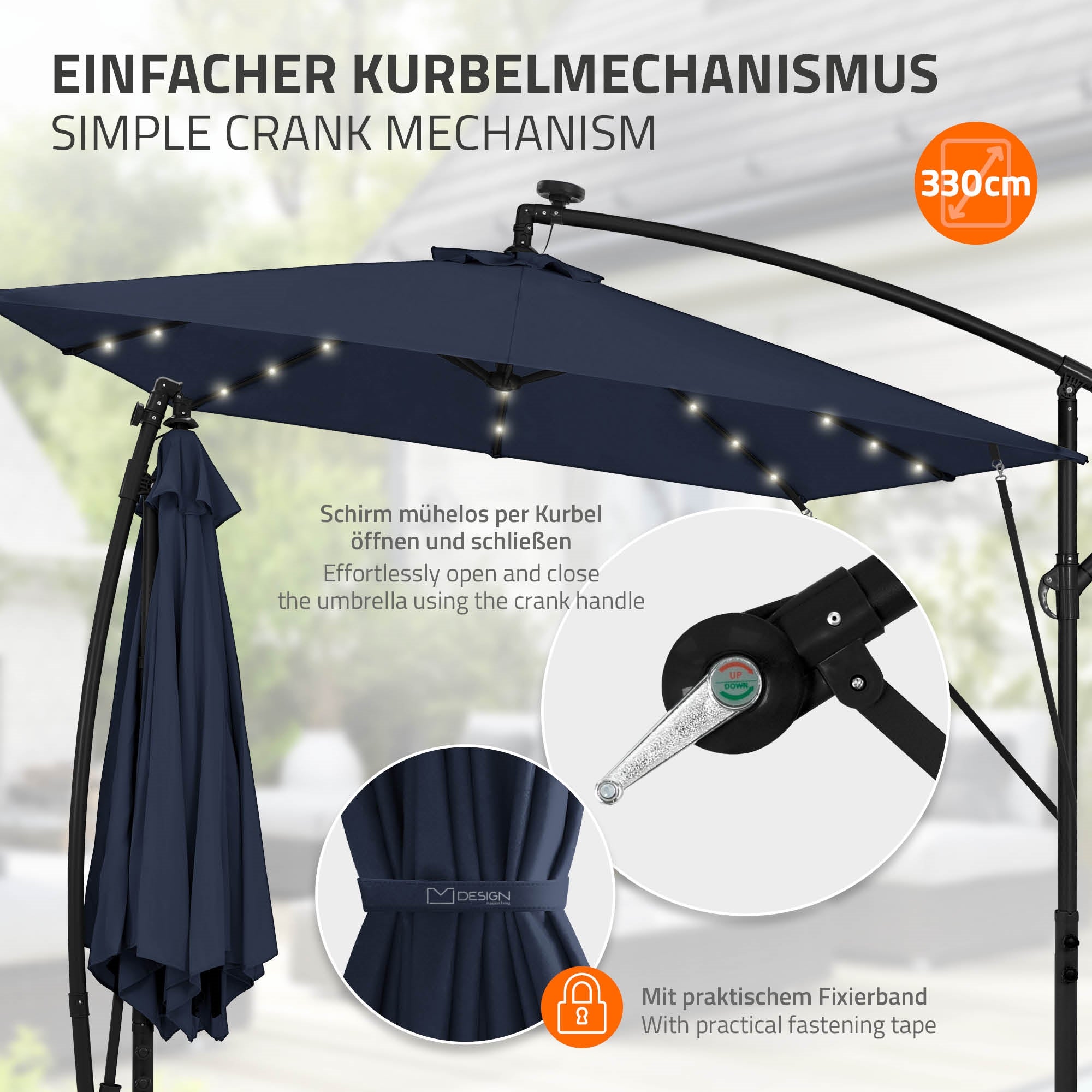 ECD Germany ML-Design Parasol déporté LED solaire 330cm bleu