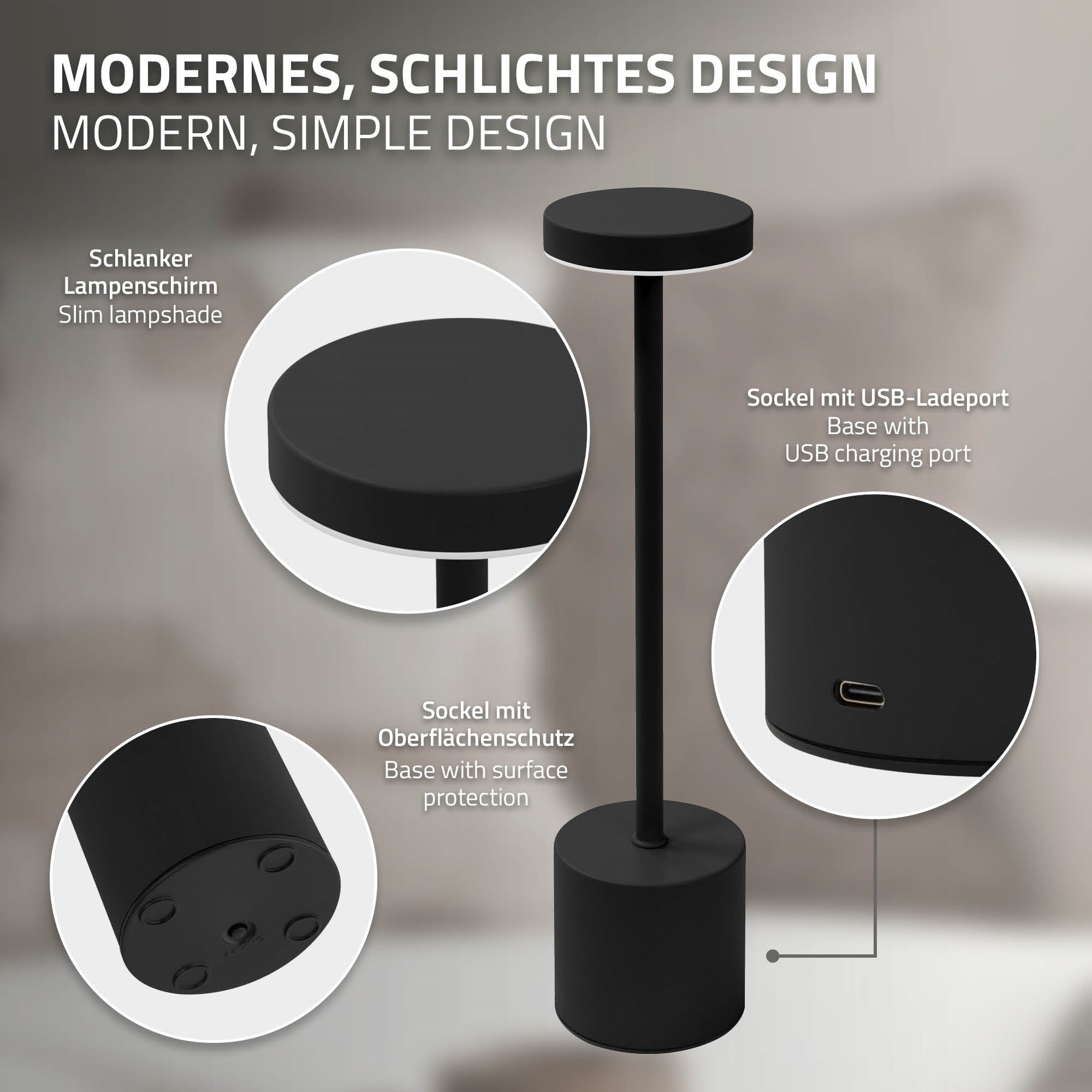 ECD Germany Möbel lampe table tactile crème LED USB-C
