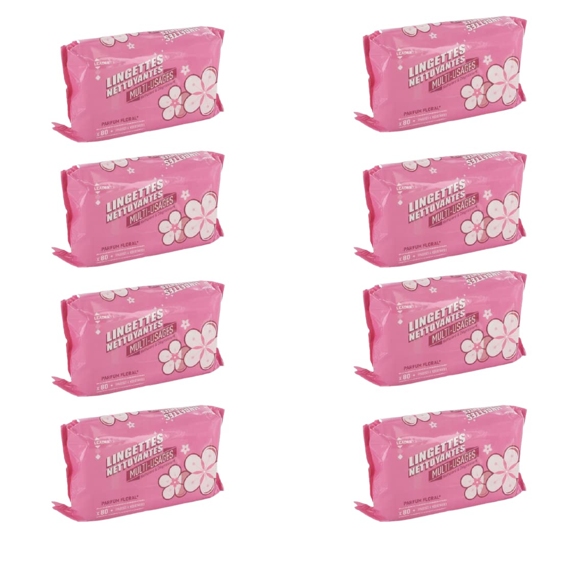 Leader Price lingettes nettoyantes multi-usages x80 lot 8 floral