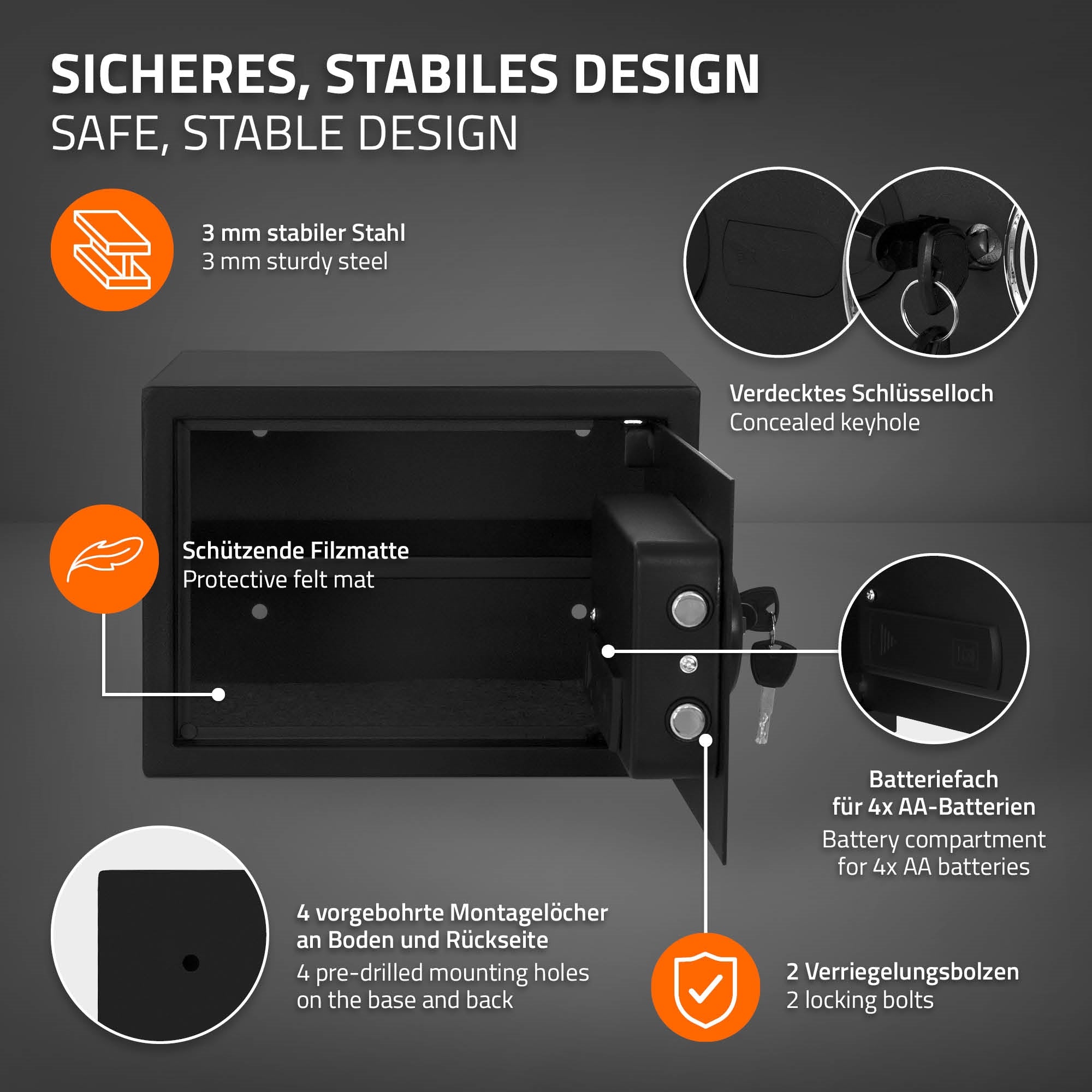 ECD Germany coffre-fort acier code électronique 16 L LED