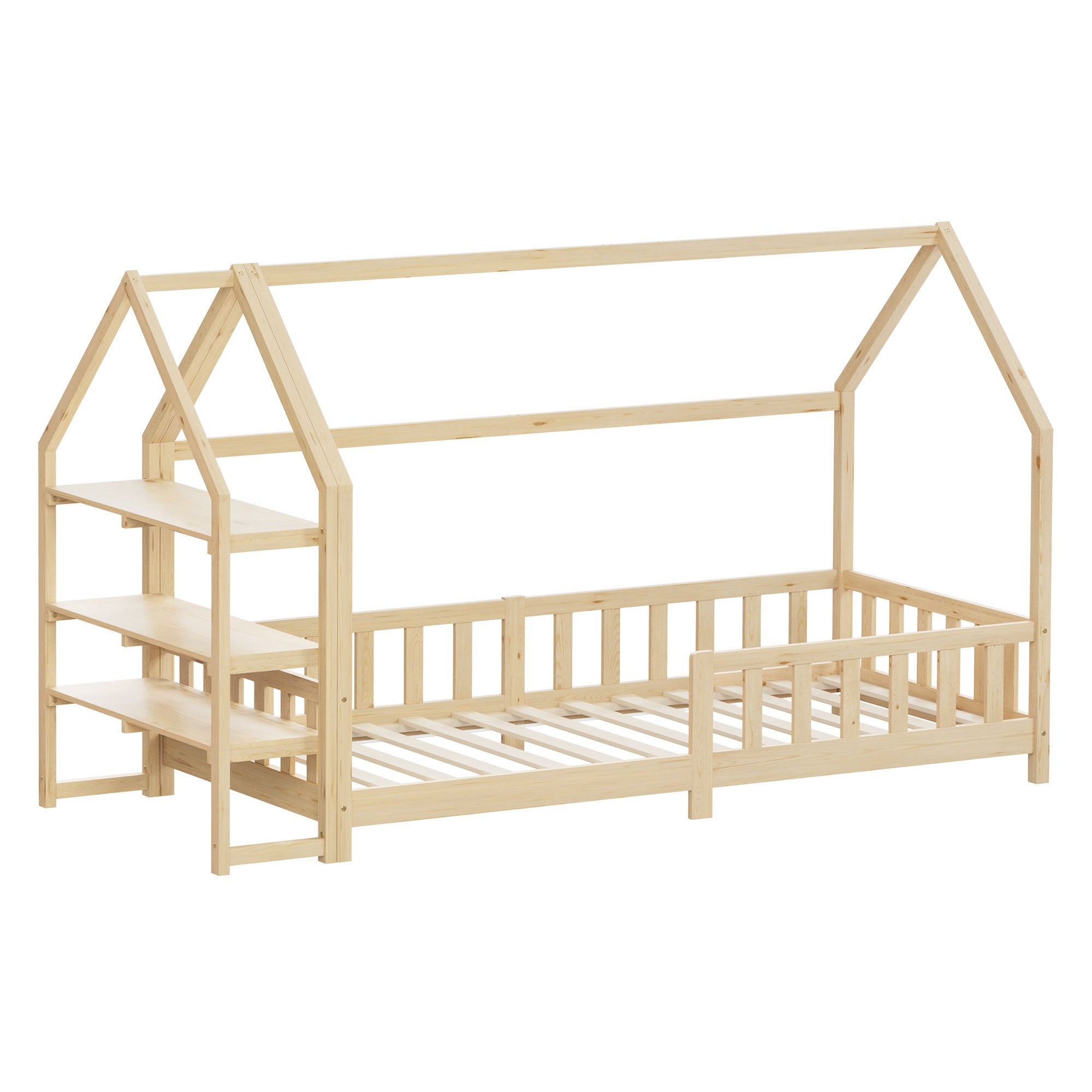 ML-Design lit cabane enfant pin 90x200 barrière étagère sommier