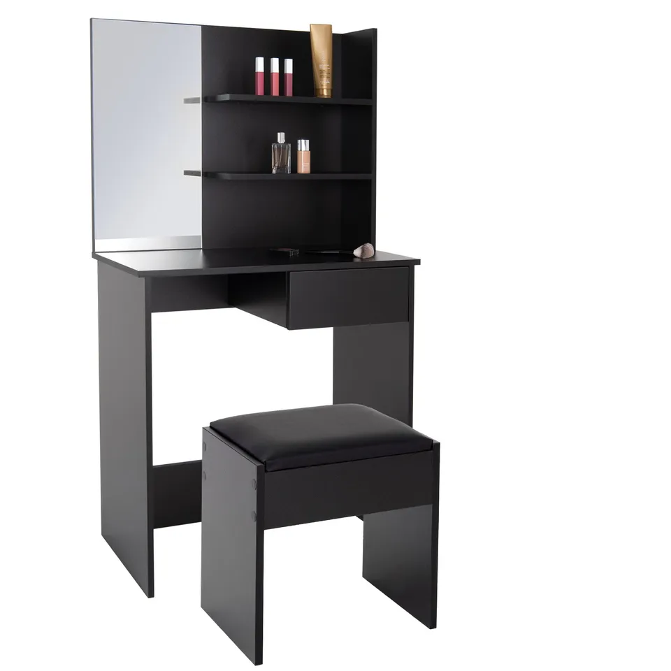 ECD Germany Möbel coiffeuse noire miroir + tabouret 75x40x135 cm