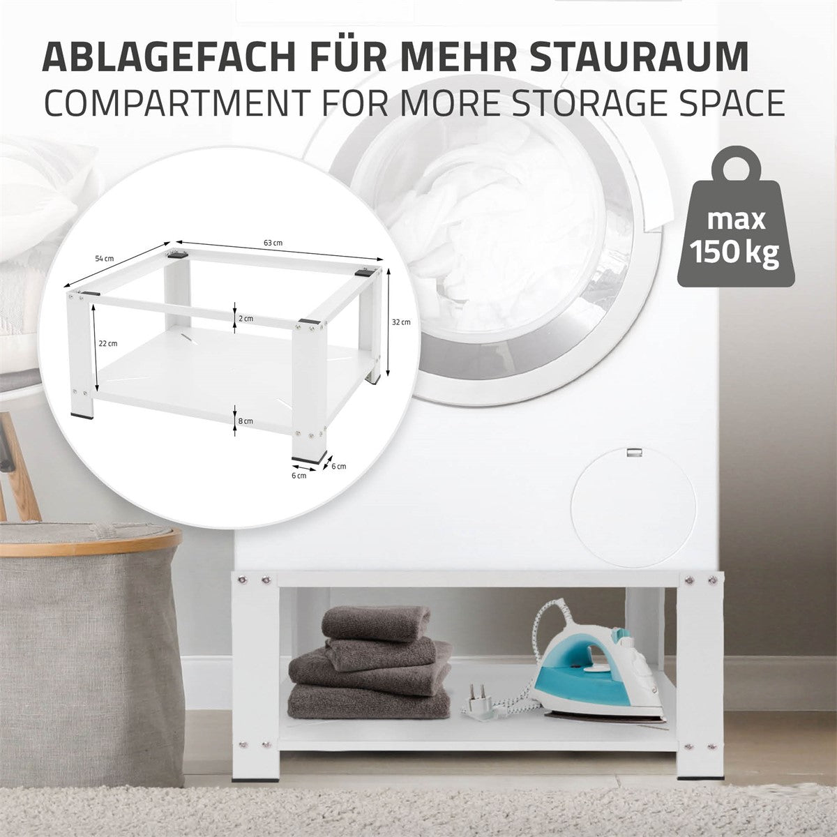 ECD Germany socle lave-linge acier avec rangement 63x54x32 cm