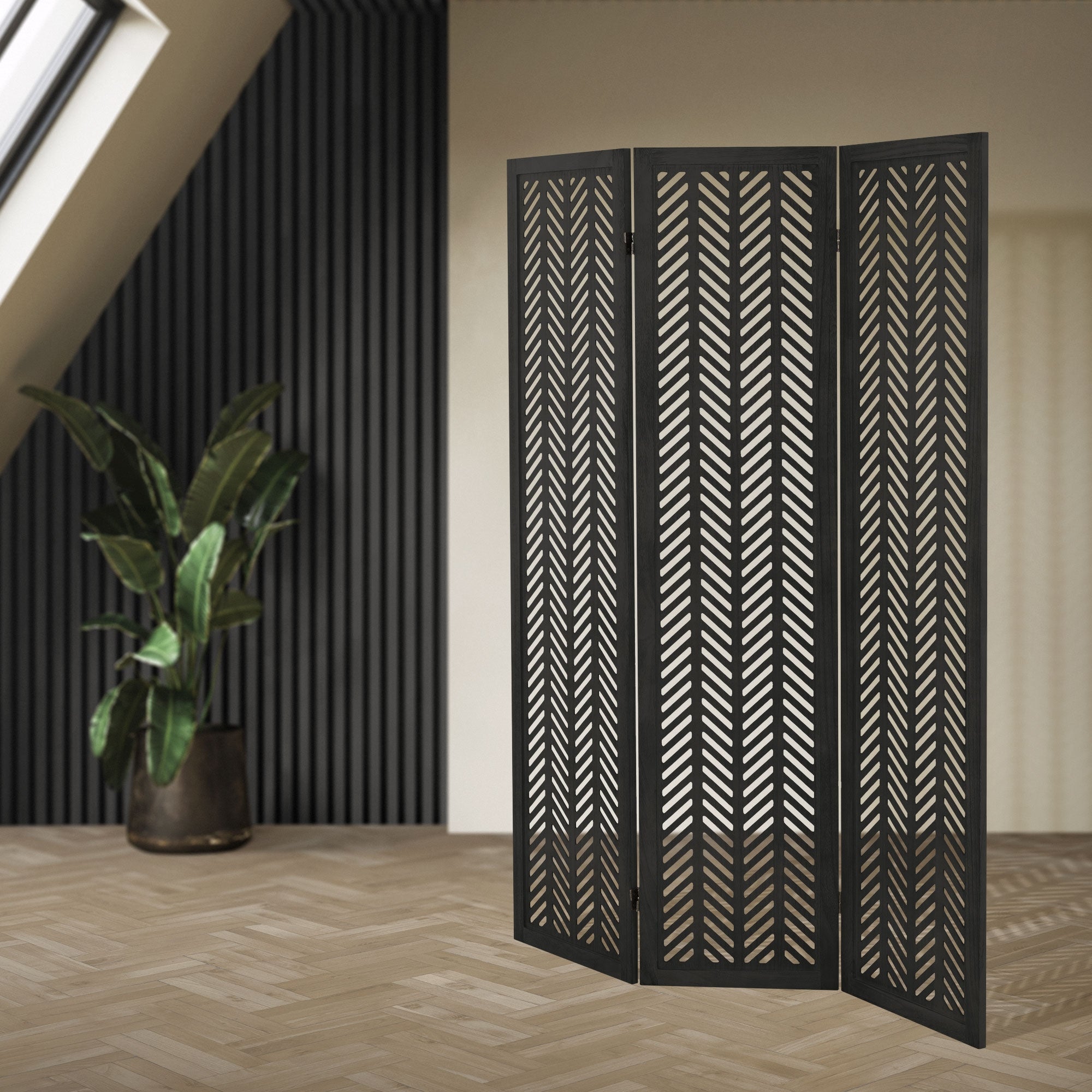 ML-Design Kobe paravent bois noir 3 volets 170x121 cm