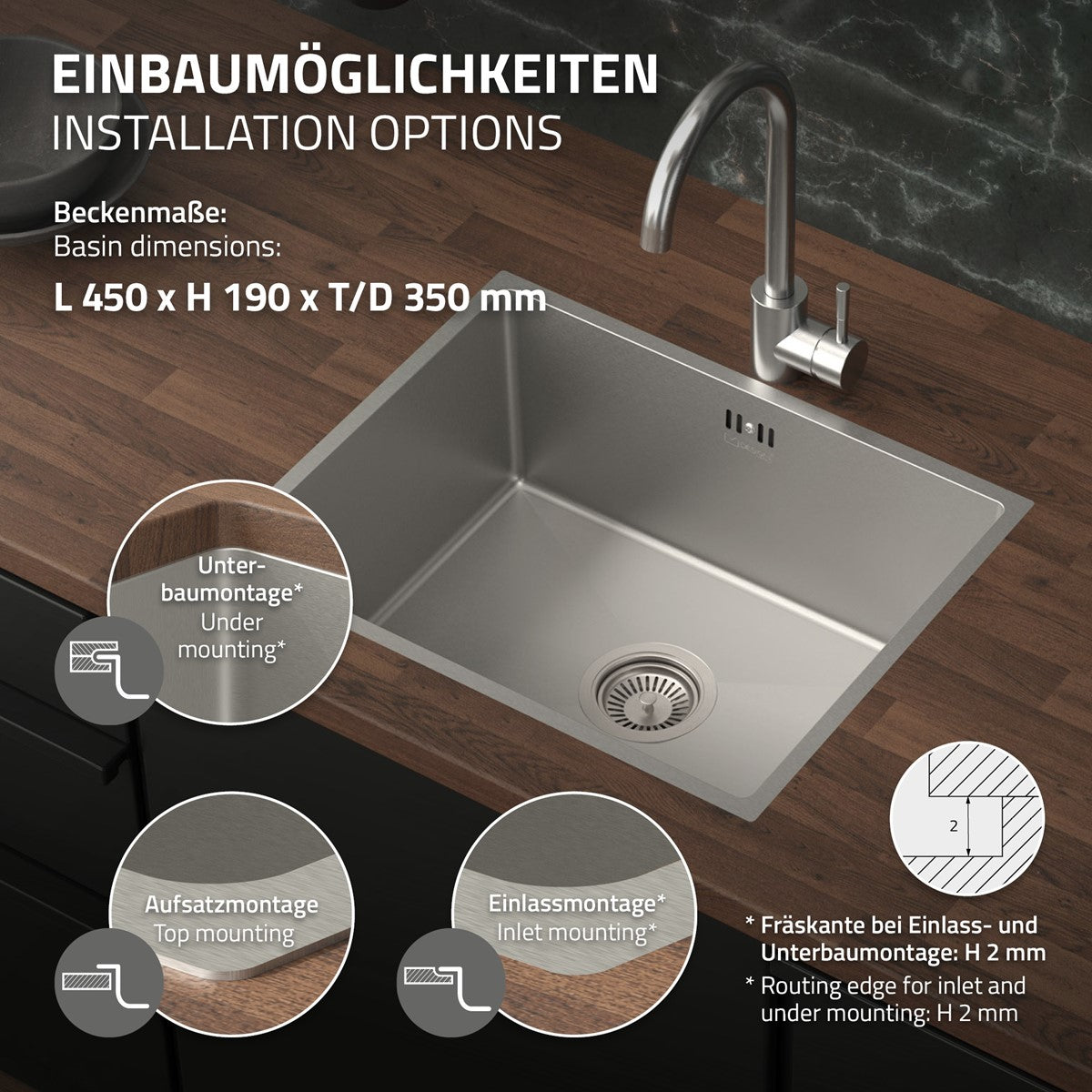 ECD Germany Sanitär Évier encastrable 50x40 cm inox + bonde