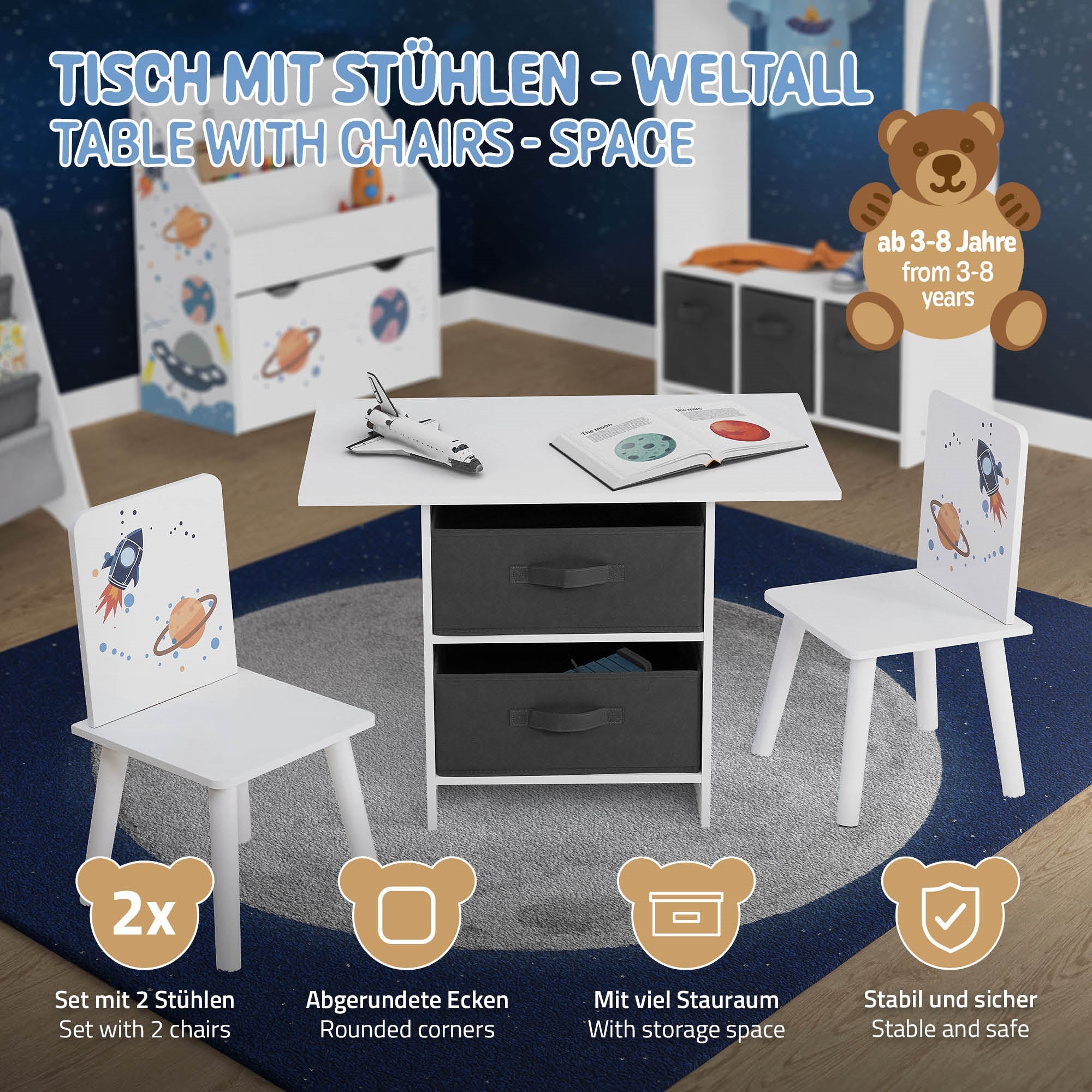 ECD Joyz table et chaises enfant bois motif espace 2 chaises