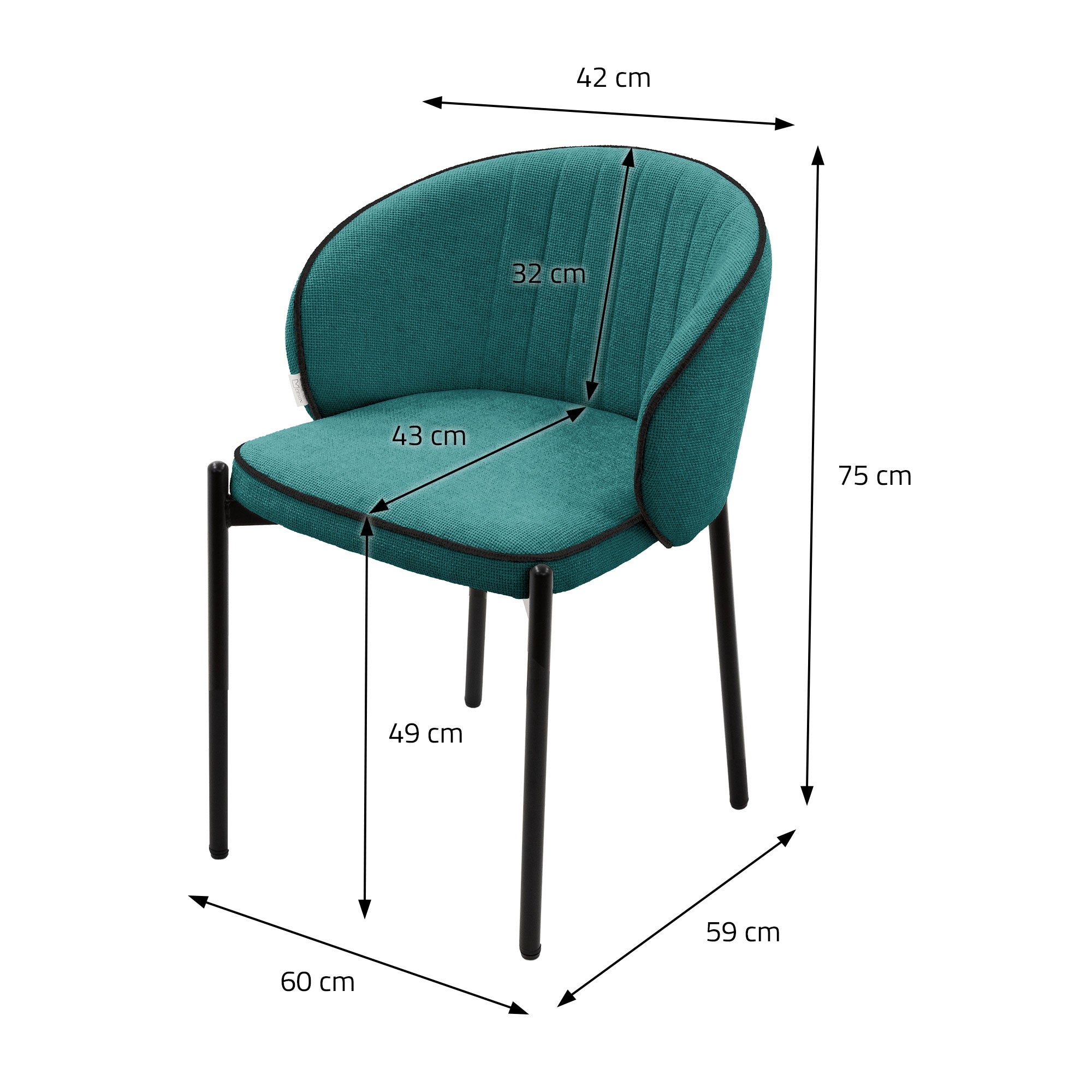 ECD Germany Chaise salle à manger Pétrole Tissu Lot de 2 120 kg