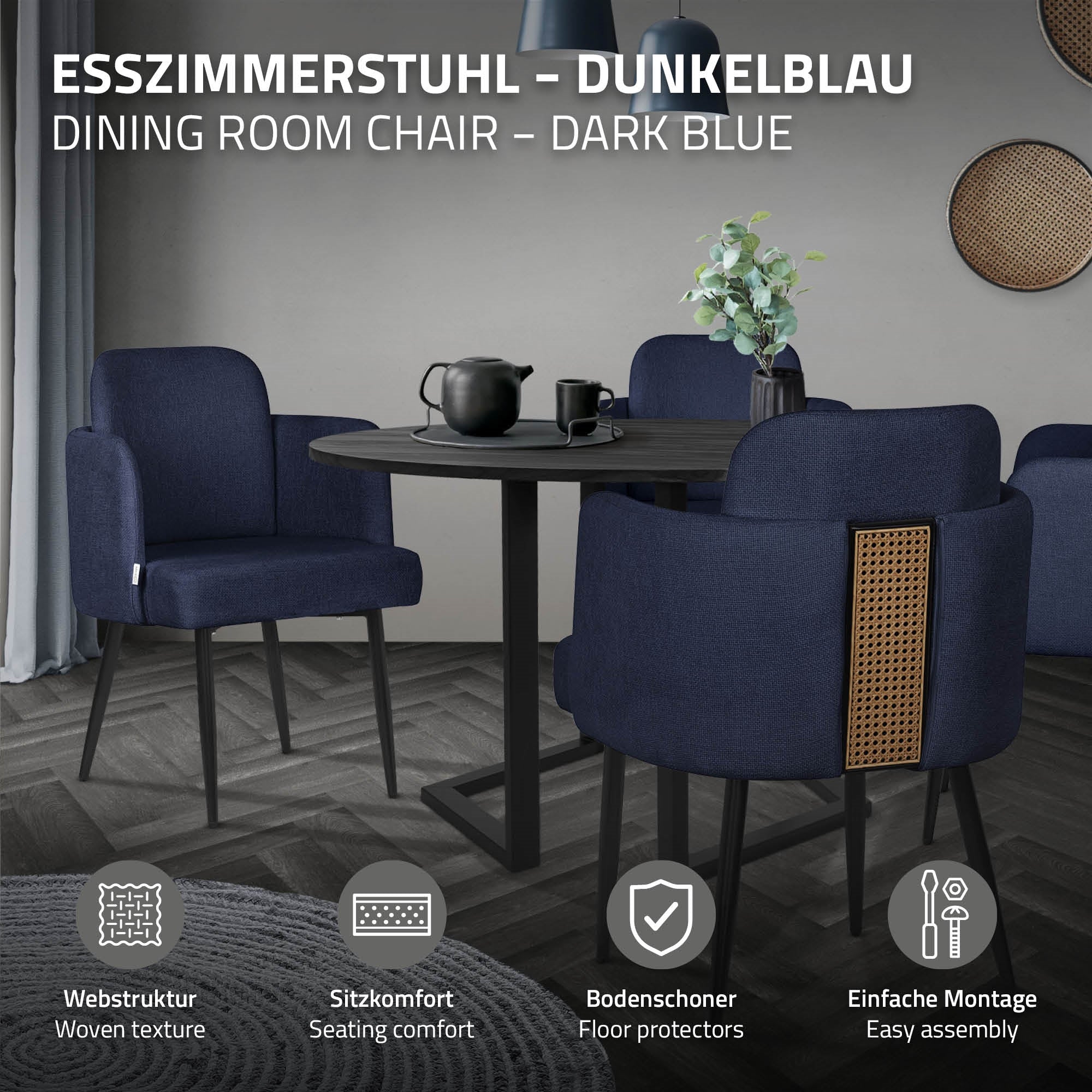 ML-Design chaise salle à manger bleu foncé tissu 1 pièce