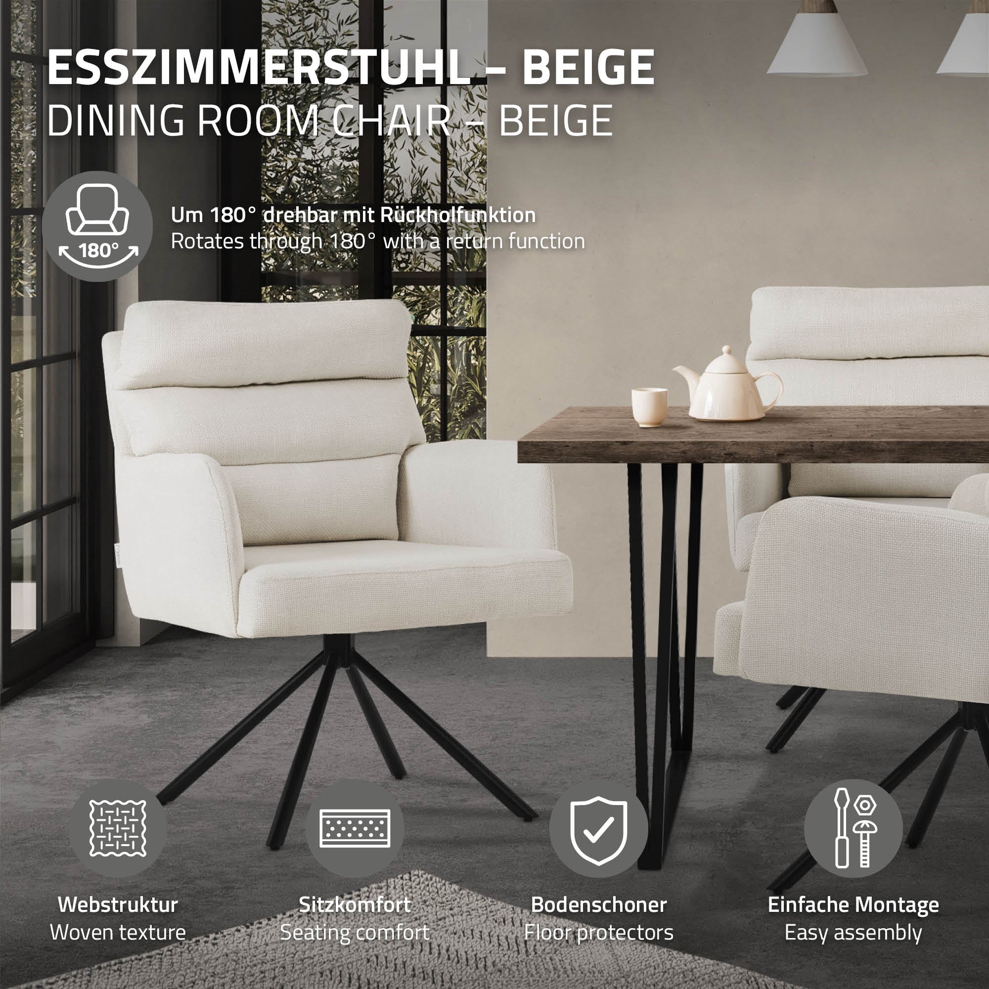 ECD Möbel Chaise Salle à Manger Beige Pivotante 1er