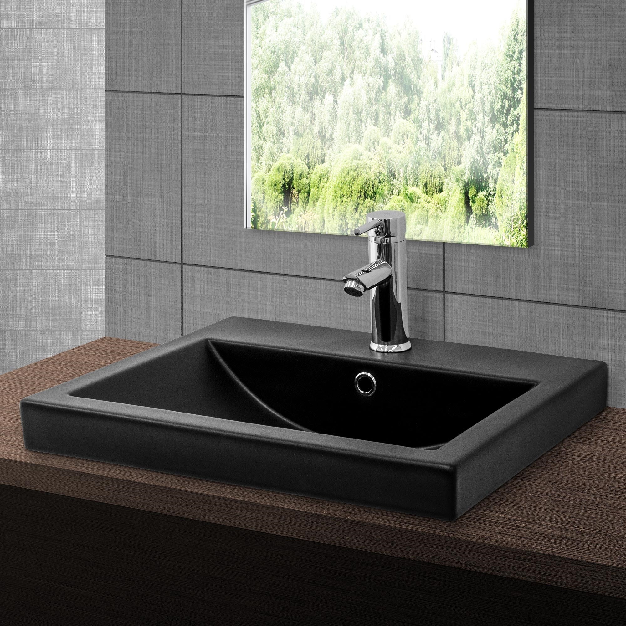 ECD ML-Design lavabo céramique noir mat 53,5cm avec bonde