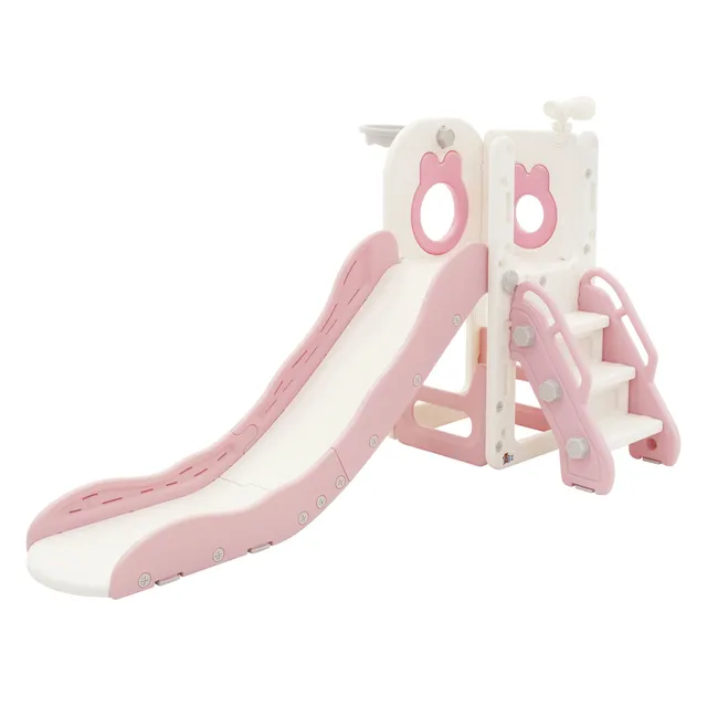 ECD Germany Kinder tour de jeu 3en1 toboggan rose-blanc