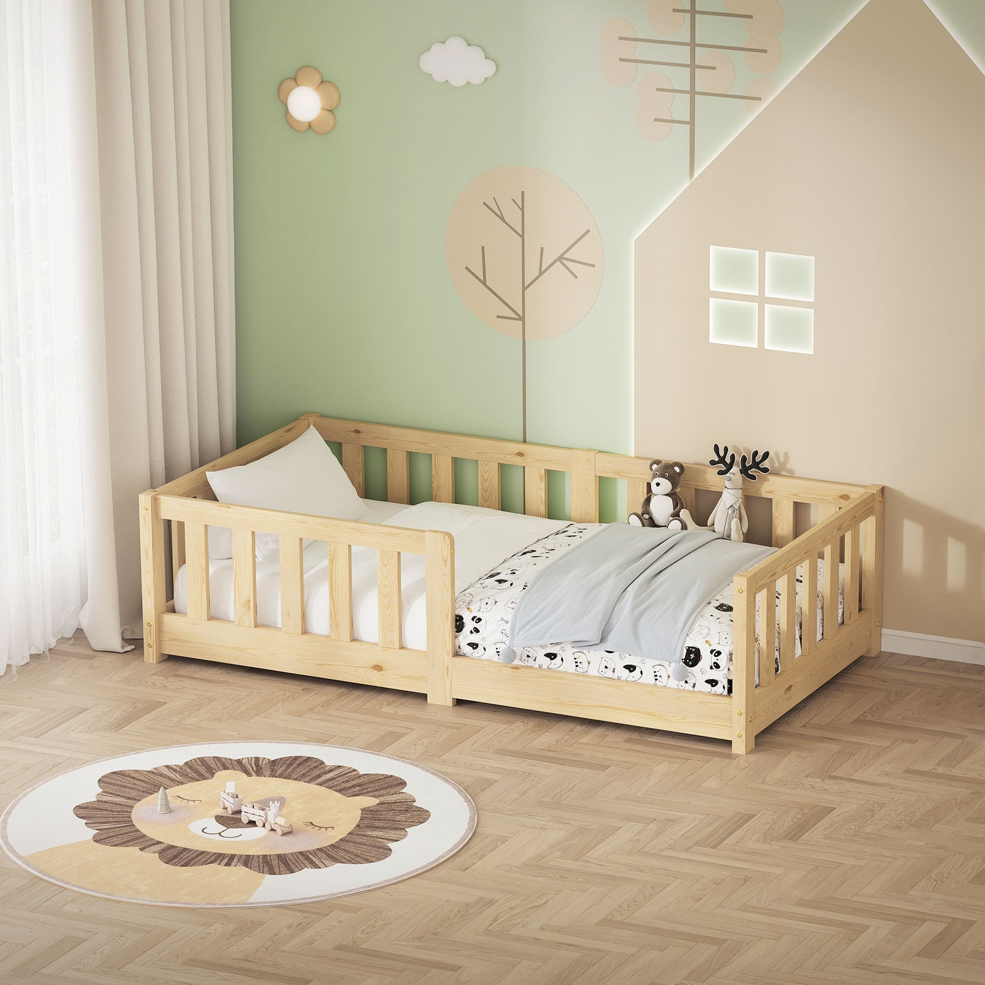 ECD Germany Lit Enfant 70x140 Pin Naturel Barrière Sommier