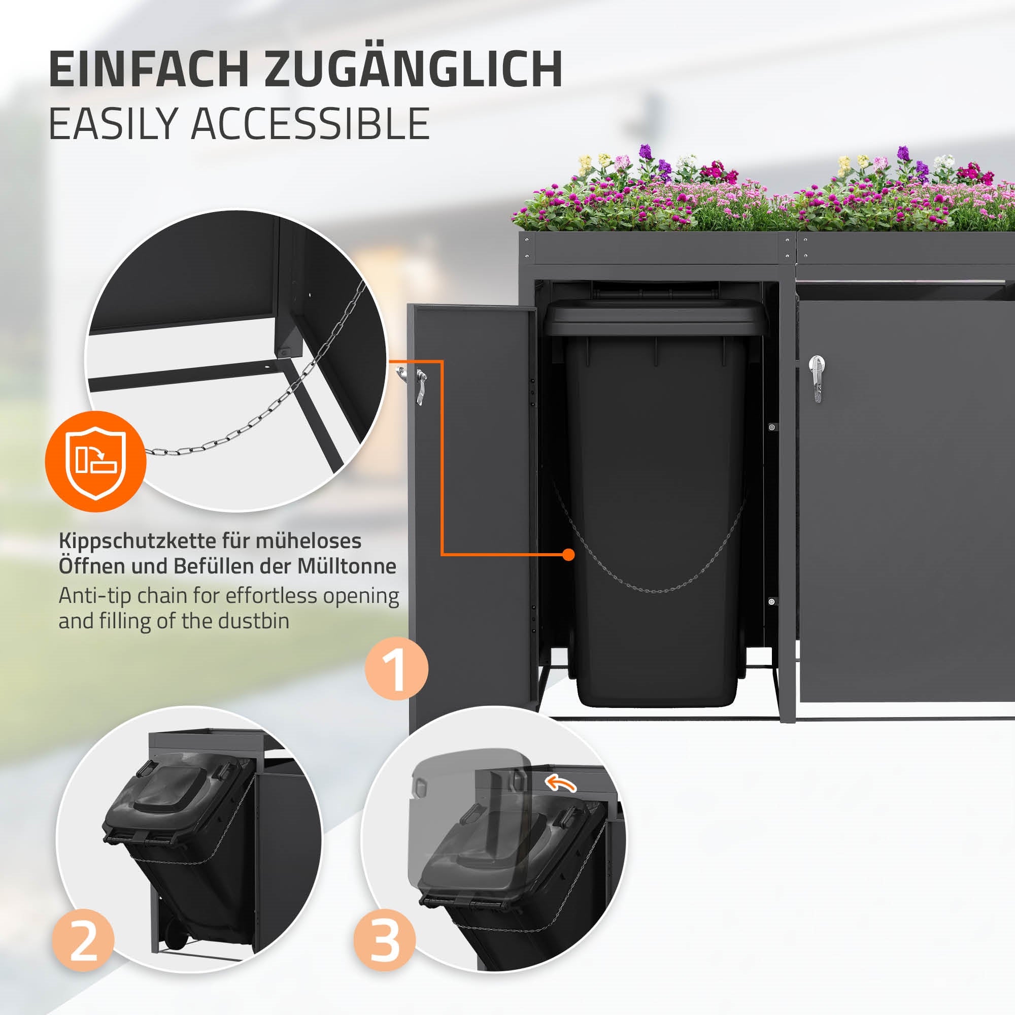 ECD Germany Garten Cache-poubelle 4x240L anthracite acier toit végétal