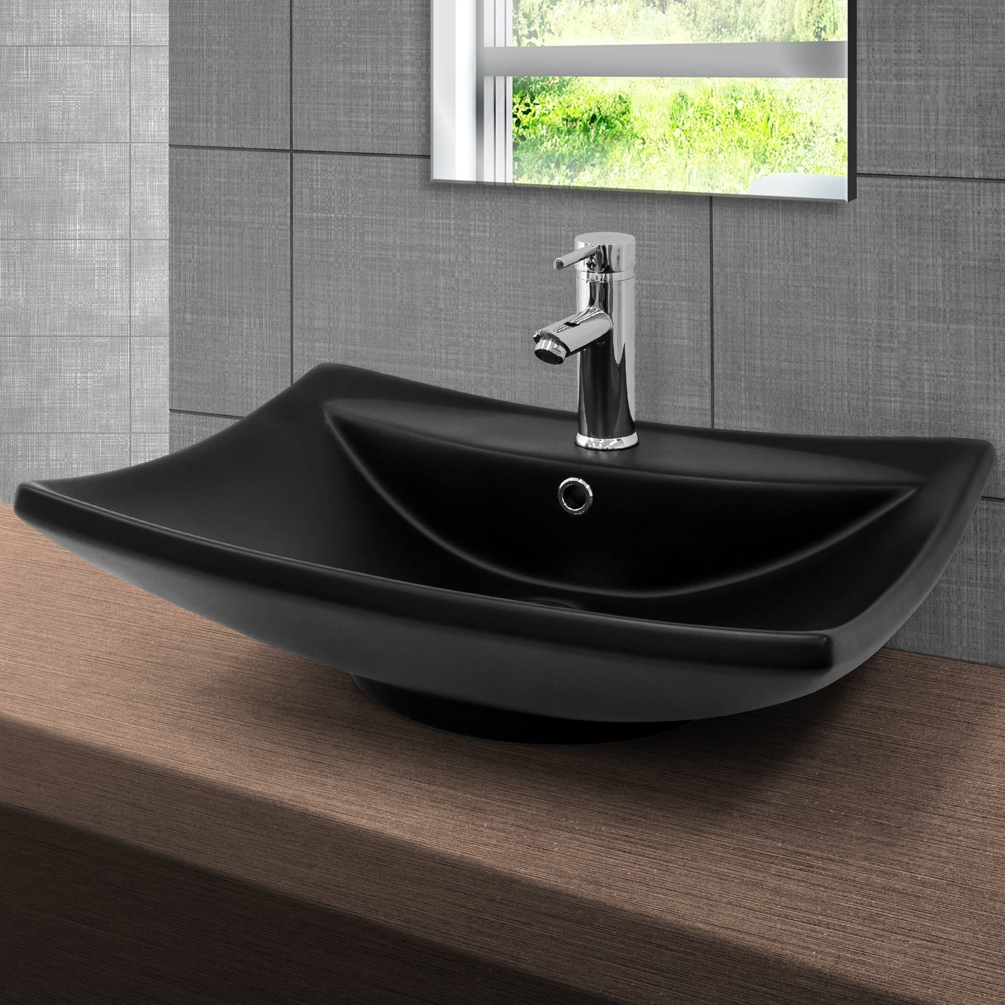 LuxeBath vasque à poser noire céramique 61 cm avec bonde