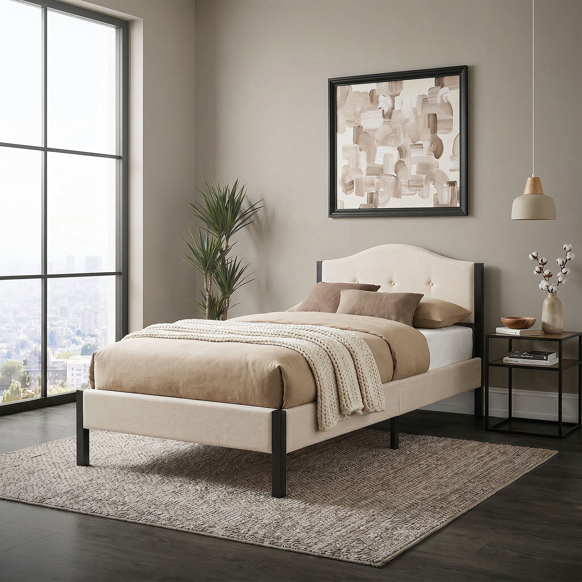 ECD Germany Möbel ML-Design Lit capitonné 90x200 beige lattes