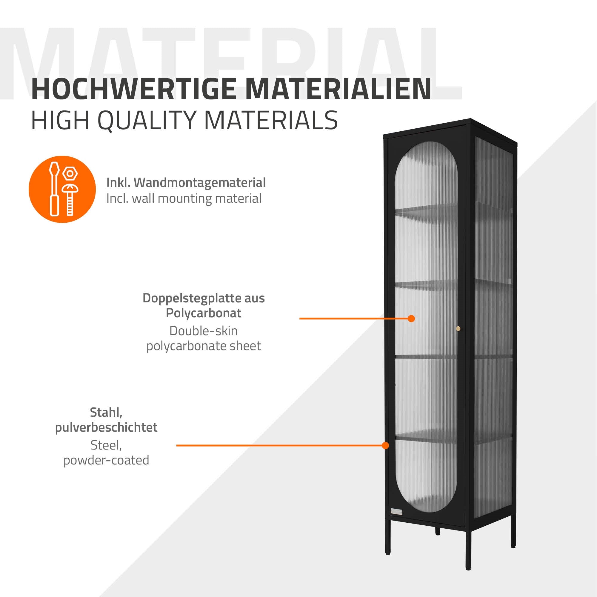 ECD Germany vitrine 42x175x40 cm noire acier 4 étagères B-Ware