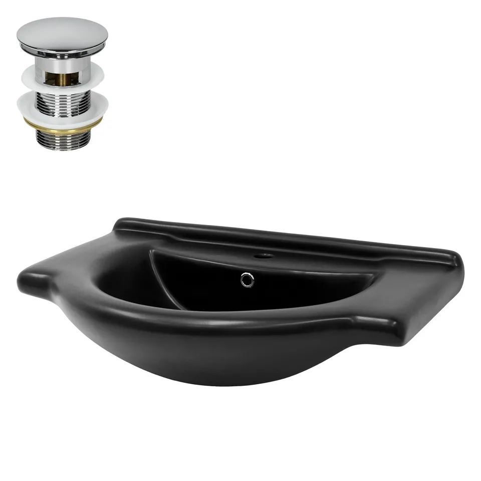 ECD Germany Sanitär vasque 77x50 noir mat bonde argent