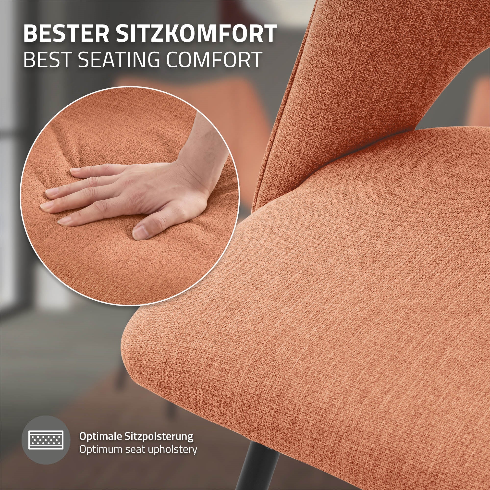 ECD Germany Möbel chaise cuisine orange lot 6 rembourrée