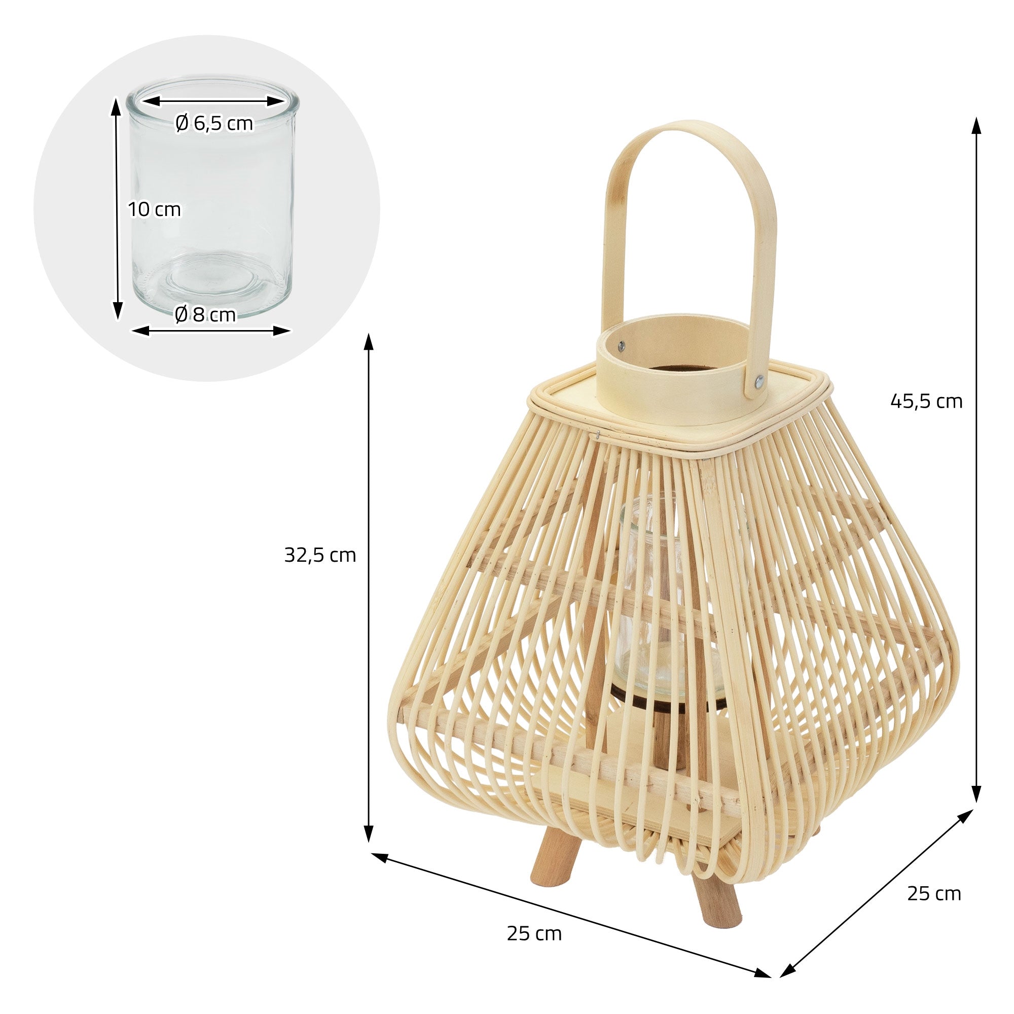 ECD Germany Garten lanterne bambou 45,5 cm photophore verre
