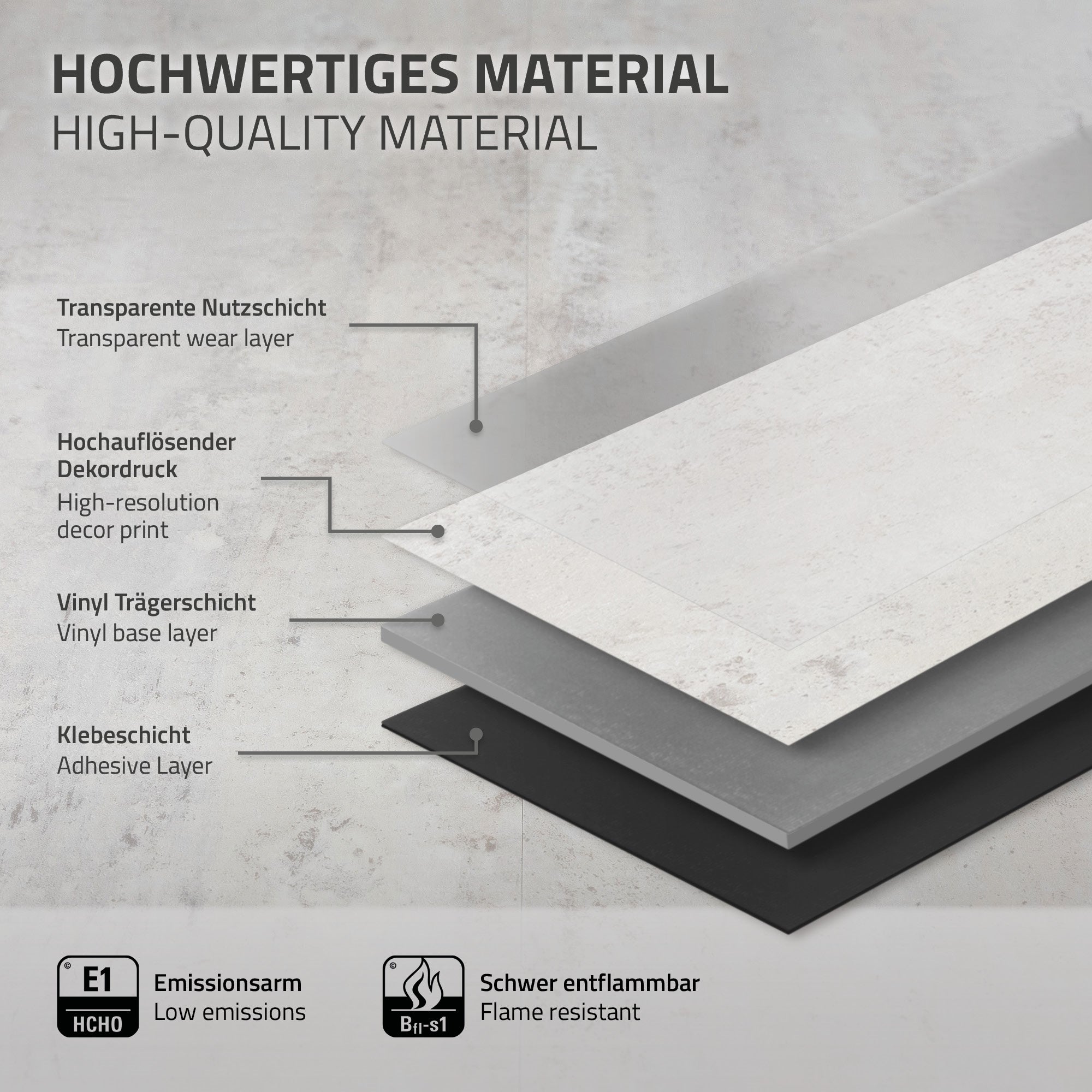 ECD Germany Dalles Vinyle Adhésives Ciment Clair 6,68 m² 36 Pièces