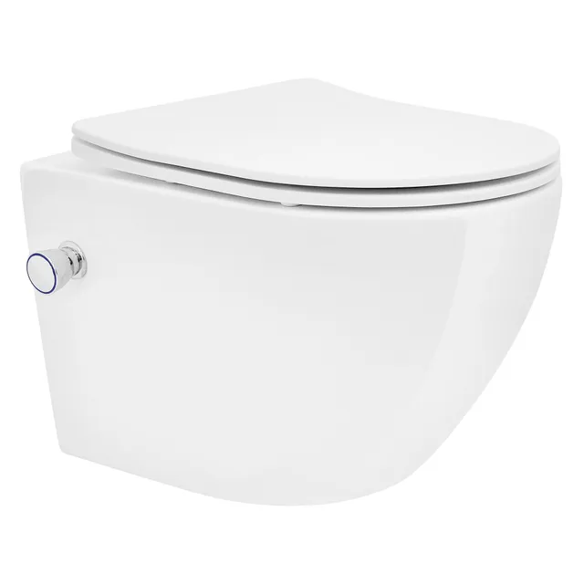 LuxeBath WC suspendu céramique court 49 cm sans bride avec bidet