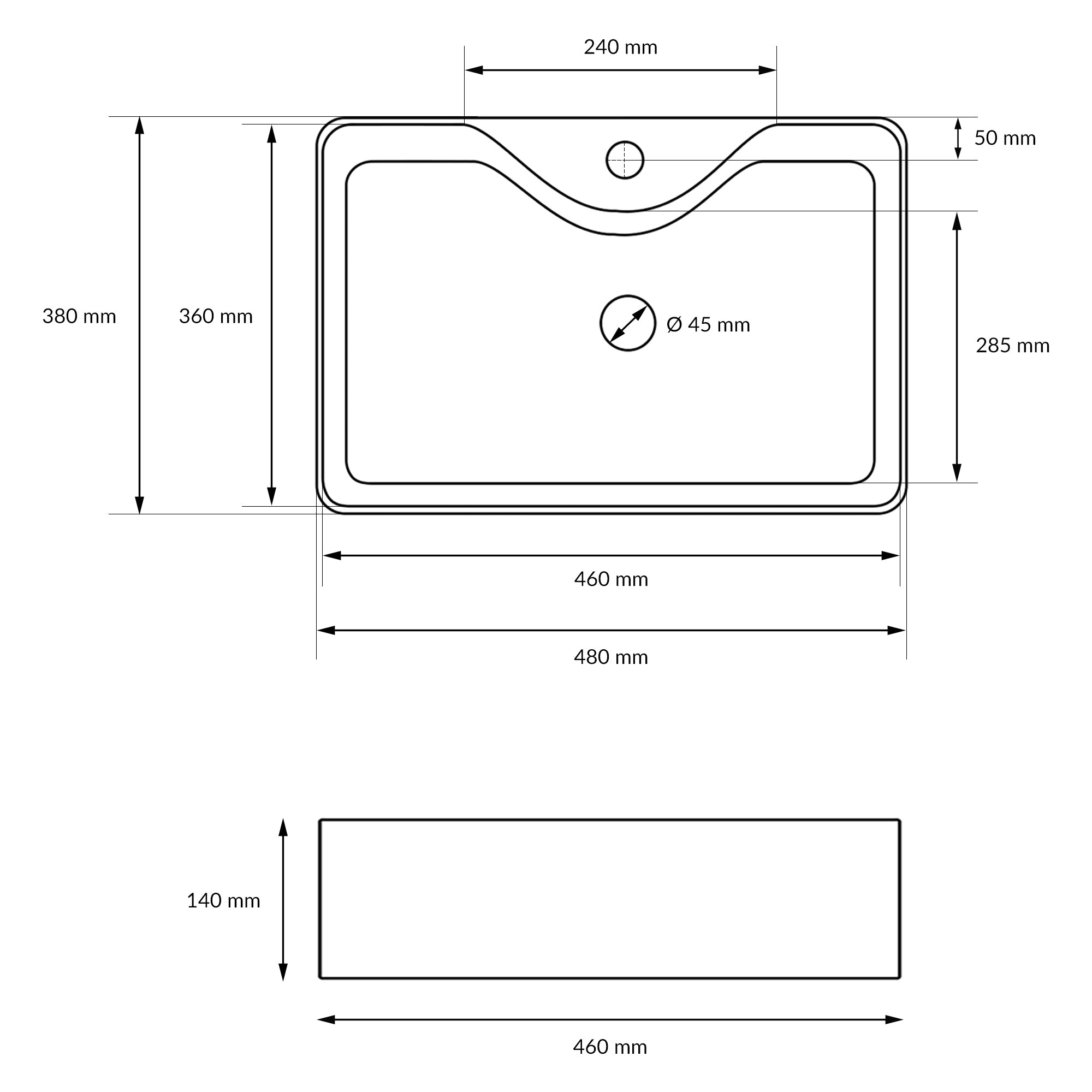 LuxeBath Lavabo carré céramique blanc 48x38 sans trop-plein