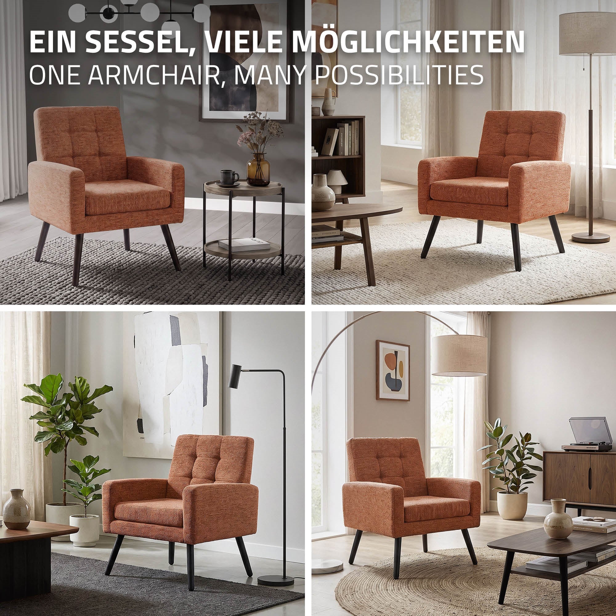 ECD Germany Möbel fauteuil salon tissu rouge 66,5 cm