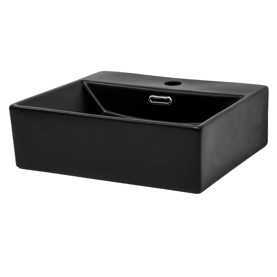 ECD Germany Vasque Lavabo Céramique Noir 41,5cm + Bonde