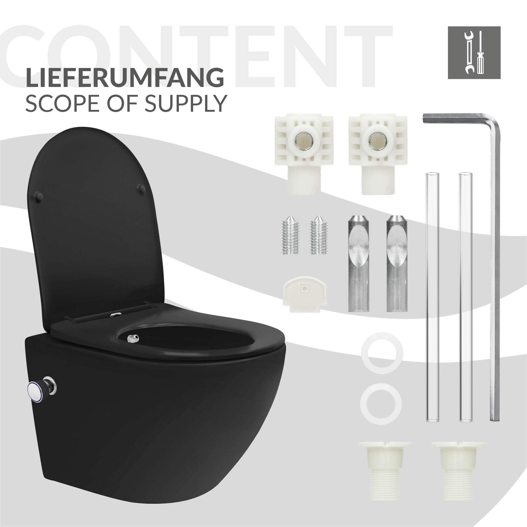 ECD Germany WC suspendu céramique noir mat 49 cm sans bride