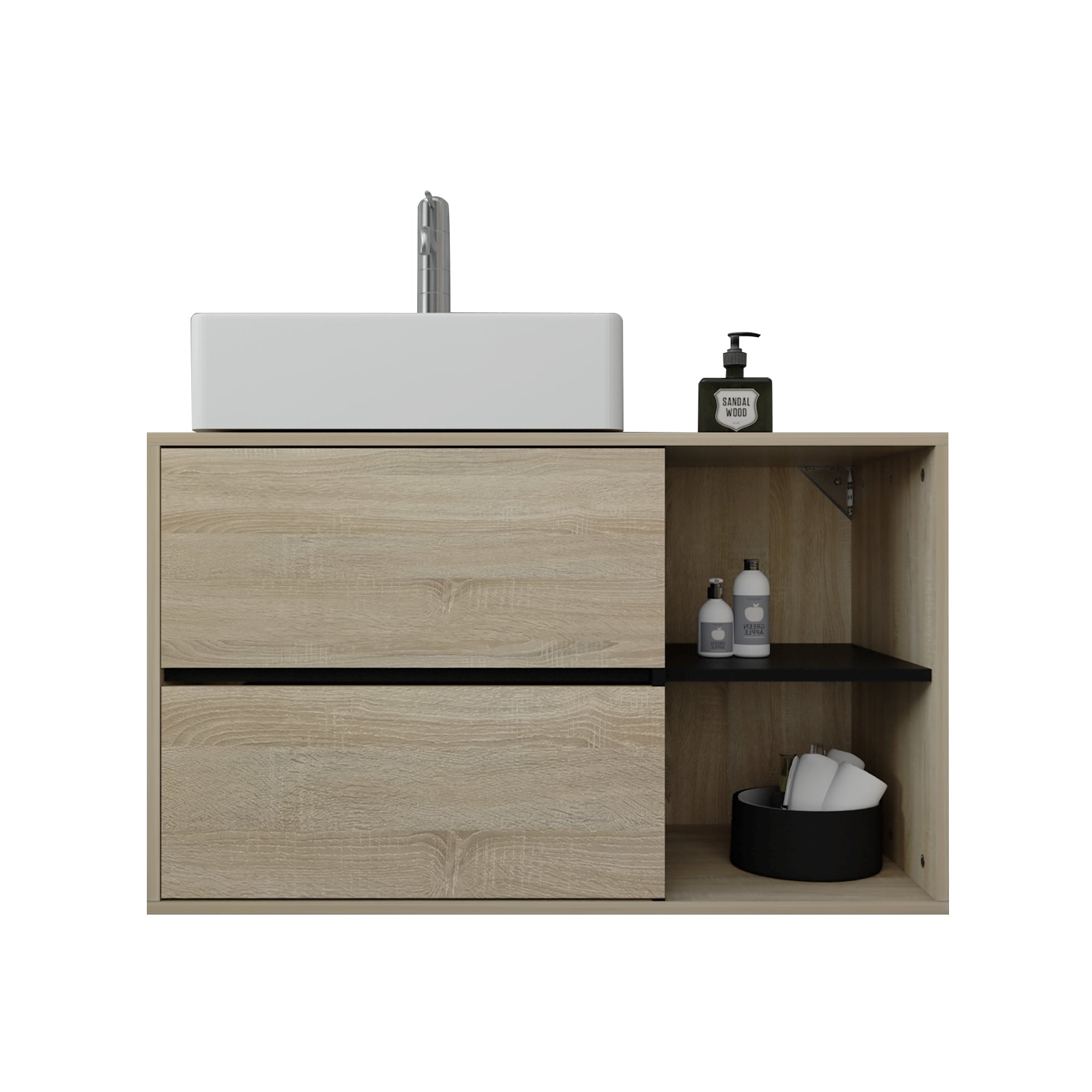 ECD Germany Sanitär meuble sous-vasque 100 cm marron noir 2 tiroirs