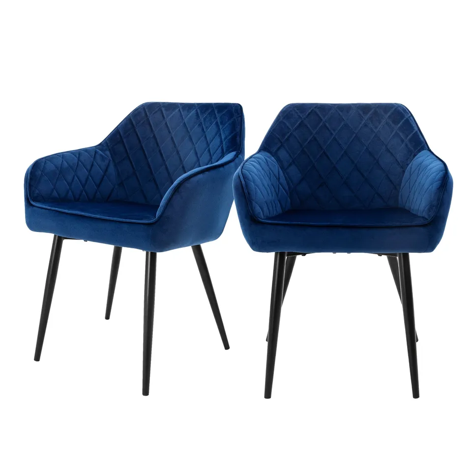 ML-Design Möbel chaise velours bleu nuit lot 2 capitonnée