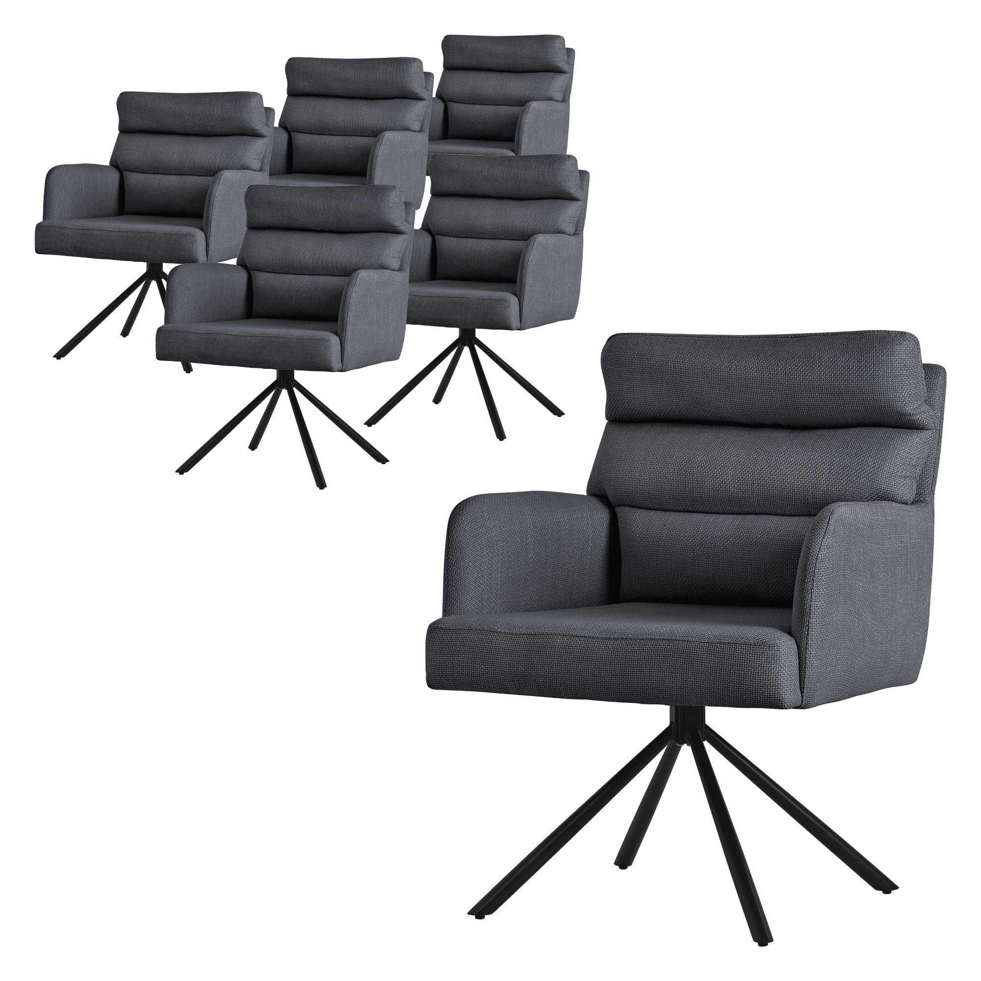 ECD Germany Möbel Chaise salle à manger tissu anthracite lot 1 pivotante