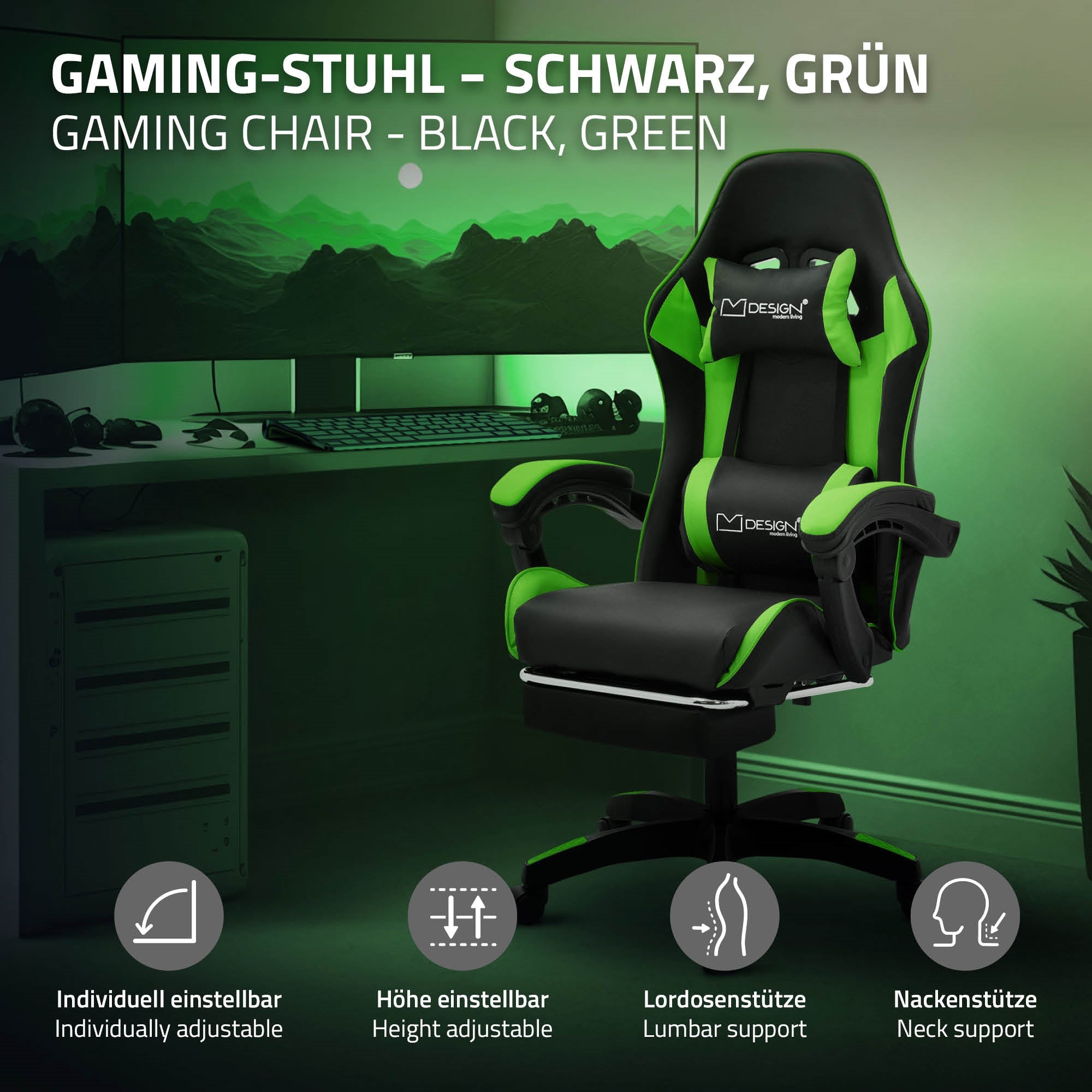 ECD Germany Möbel ML-Design Chaise gaming Simili cuir Noir-Vert