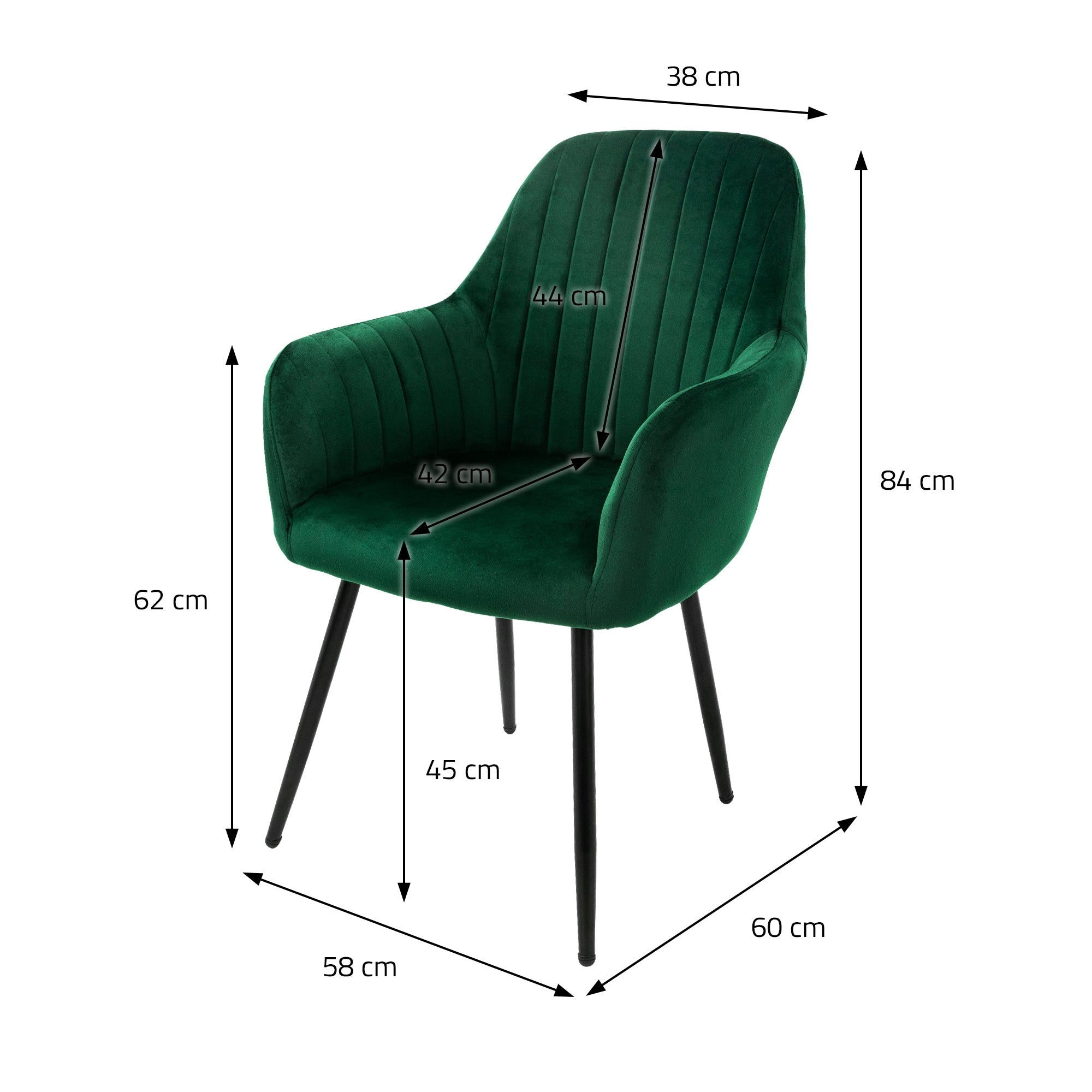 ML-Design chaises salle à manger velours vert lot 2 dossier rembourré