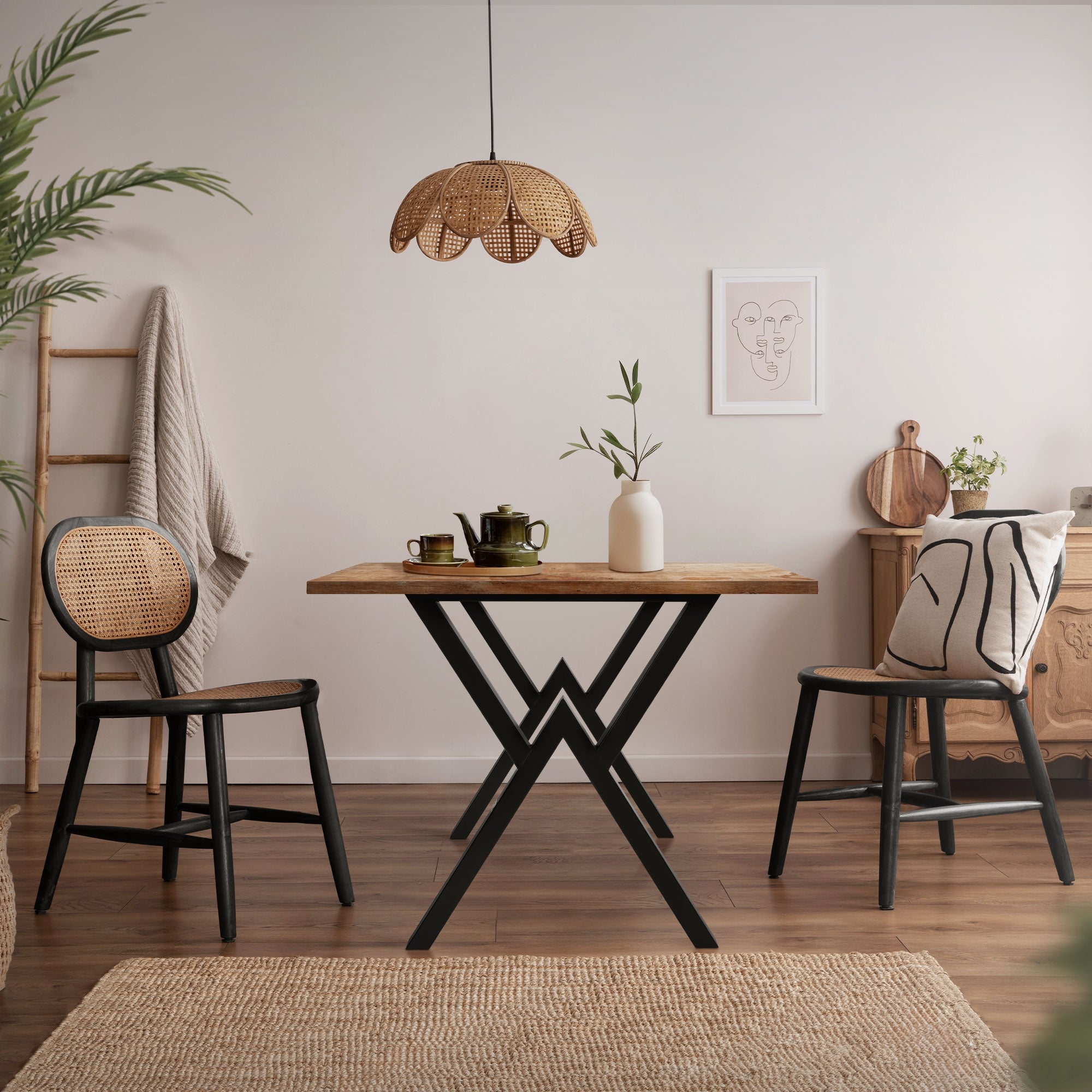 ECD Germany Möbel lot 2 pieds table X acier noir 60x72 cm