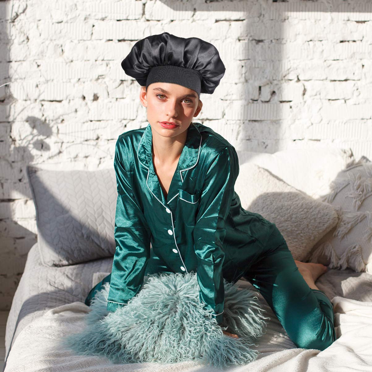 Milisten bonnet nuit satin élastique large bande noir