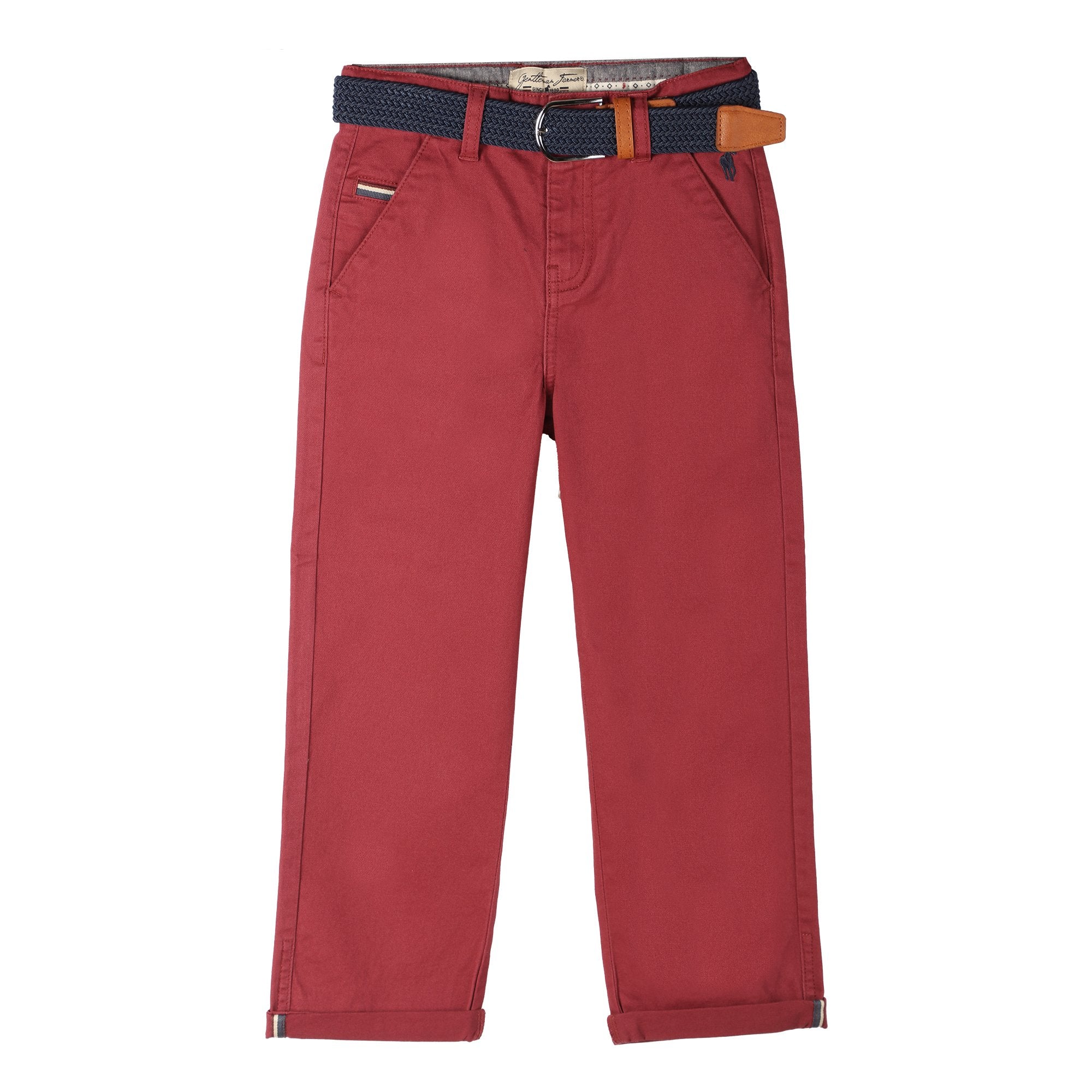 Stokomani Mode pantalon chino rouge ceinture enfant