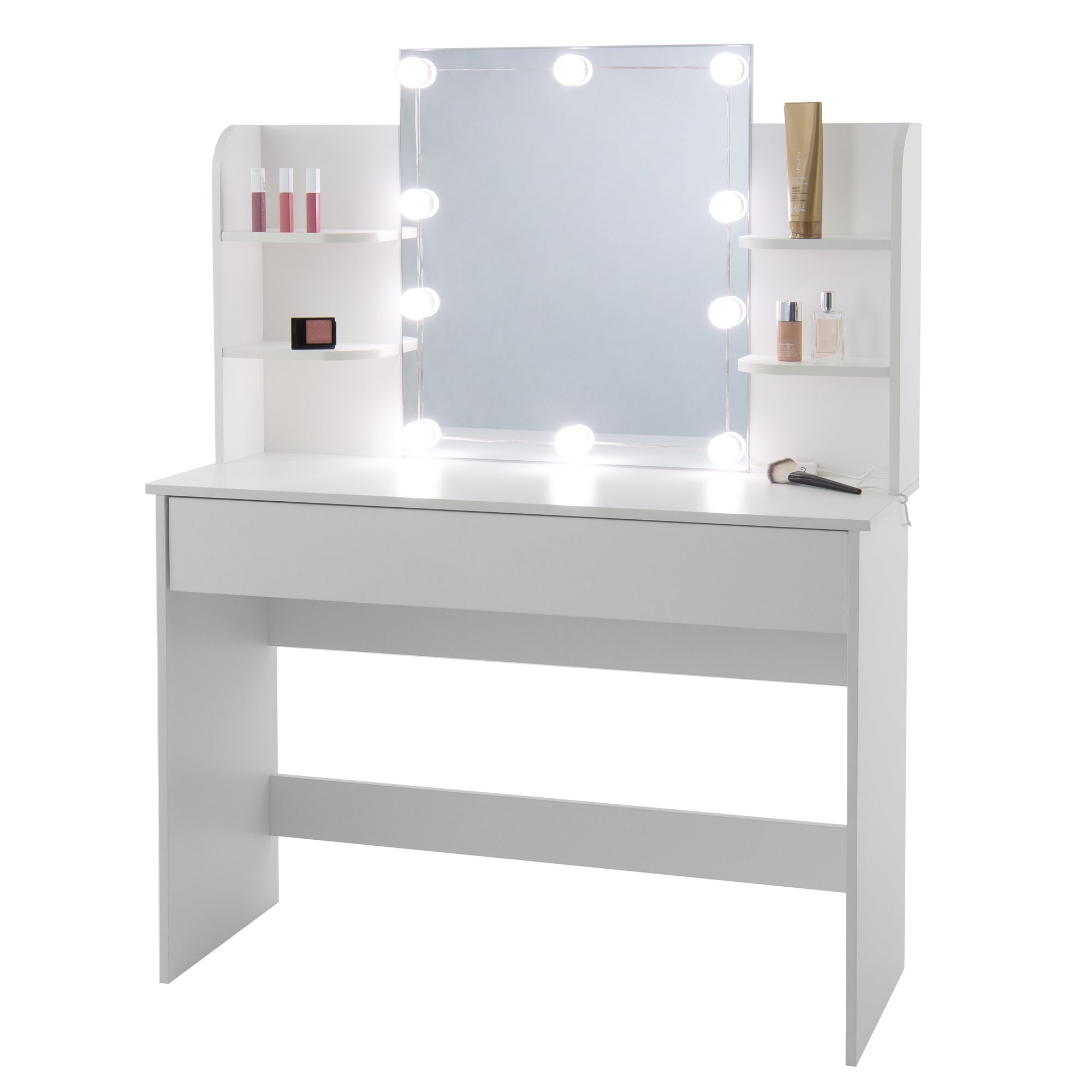 ECD Germany Möbel coiffeuse blanche 108x40x140 LED + tabouret