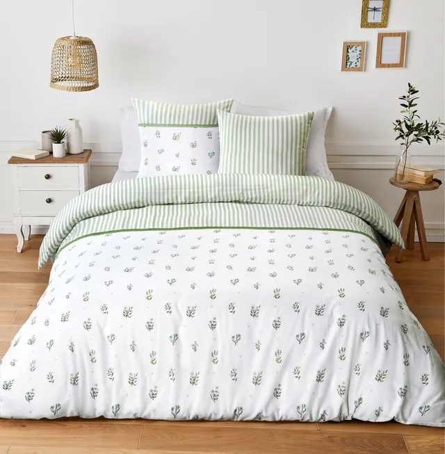 Stokomani Maison parure housse de couette 240x220 vert 3 pièces