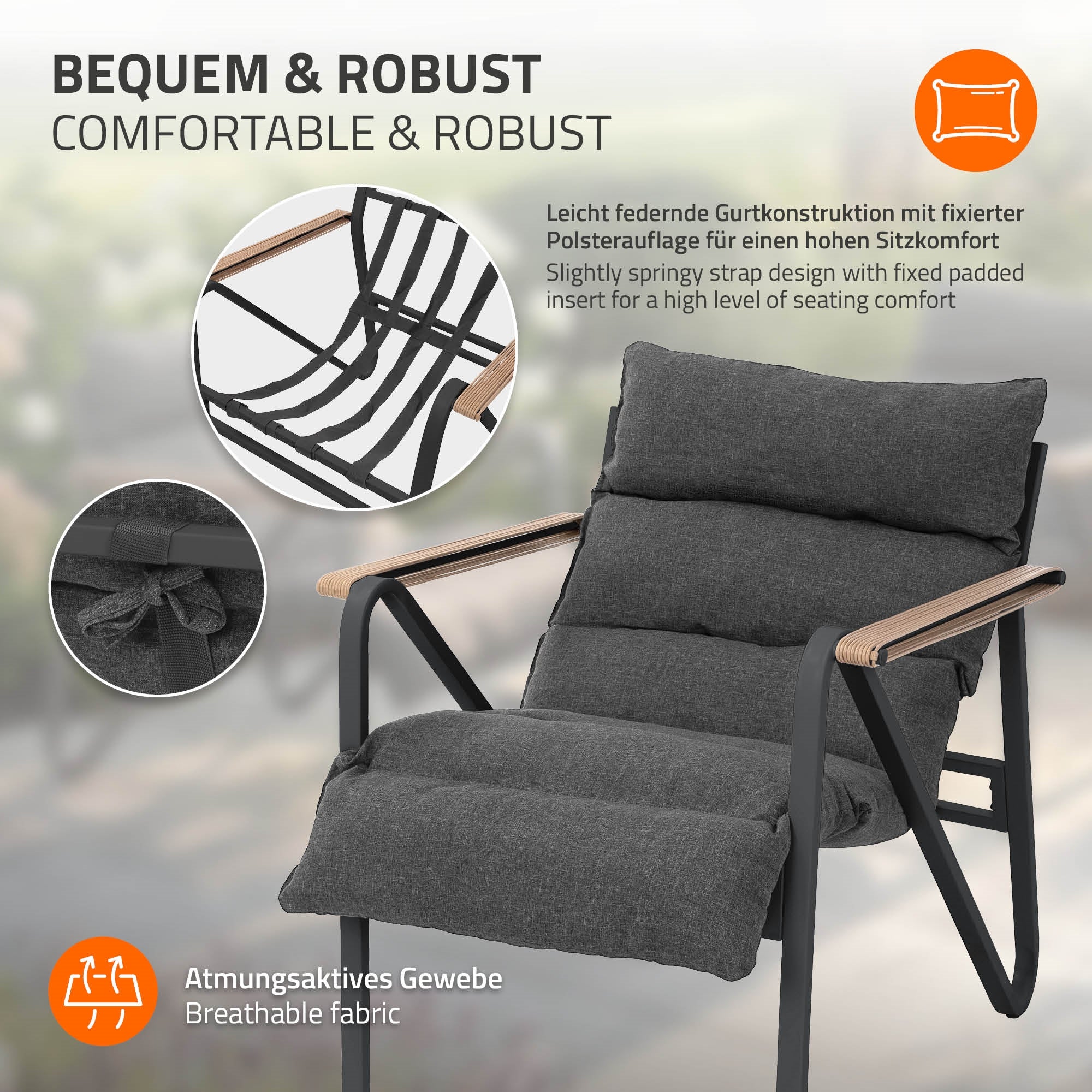 ECD Germany Garten salon de jardin 3 pièces anthracite coussins